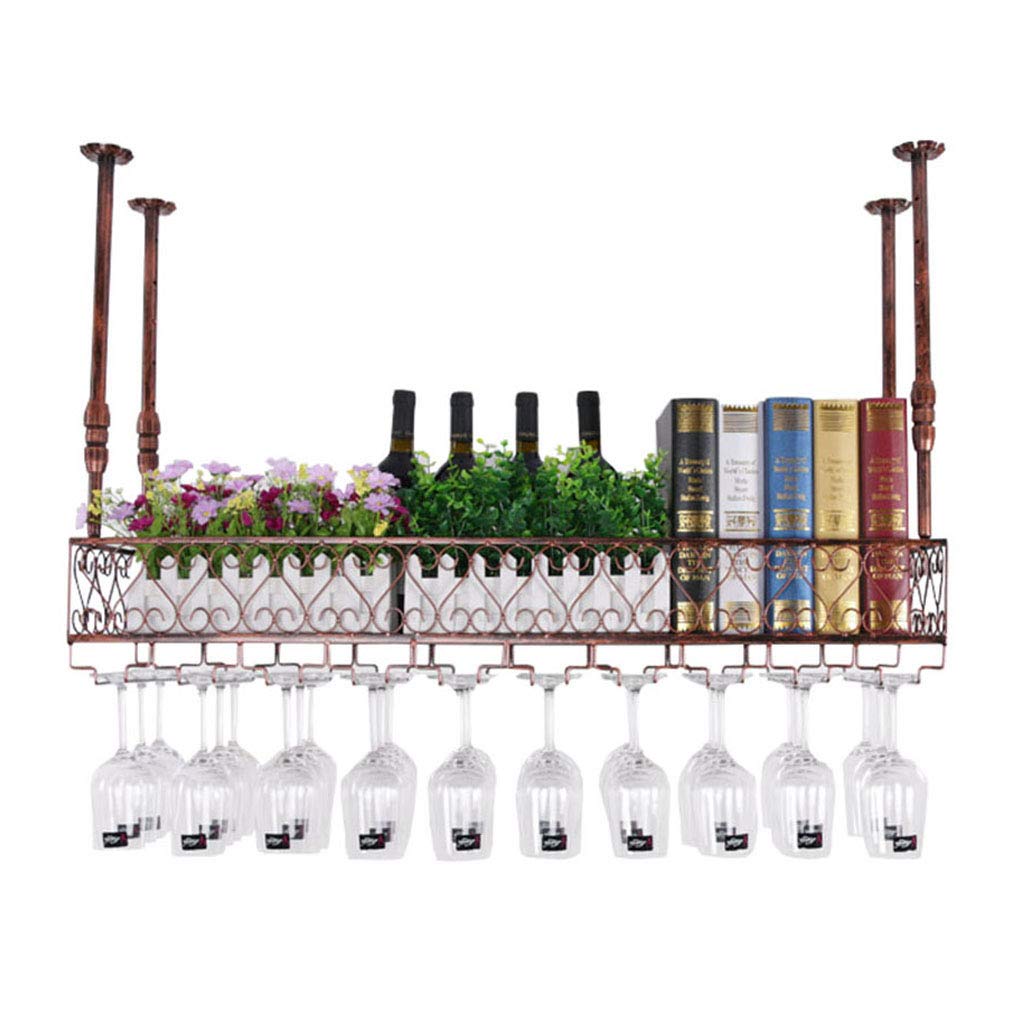 Industrial Metal Ceiling Hanging Bar Glass Rack - Rustic Wall Mount Bottle & Wine Holder for Home, Kitchen, Restaurant, Cafe - Display & Storage Shelves, Floating Shelf - Perfect for Wine Cellars, Bars, and Modern Kitchen Decor