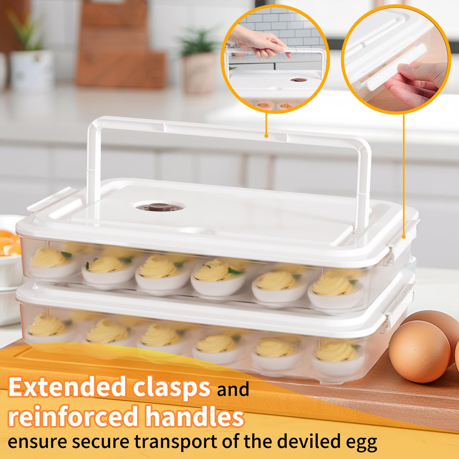 Premium Plastic Deviled Egg Container Set of 2 with Lid & Handle - Holds 48 Eggs - Clear Fridge Storage Tray - Perfect for Picnics, Parties, Easter, Potlucks & Family Gatherings - Portable Deviled Egg Carrier for Outdoor Events & Holiday Celebrations