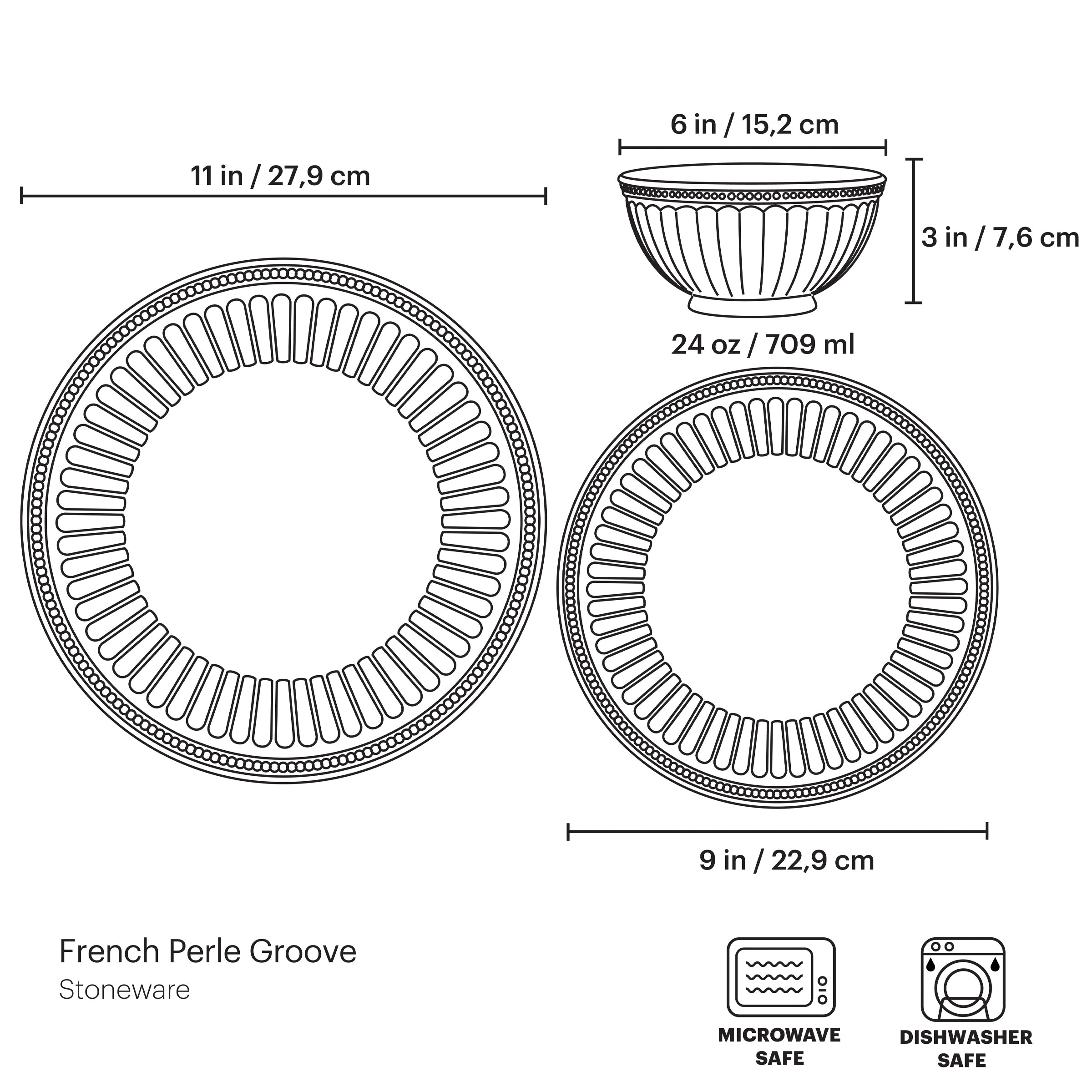 French Perle Groove Ice Blue 12-Piece Dinnerware Set - Elegant Tableware for Formal Dining, Dinner Parties & Home Decor