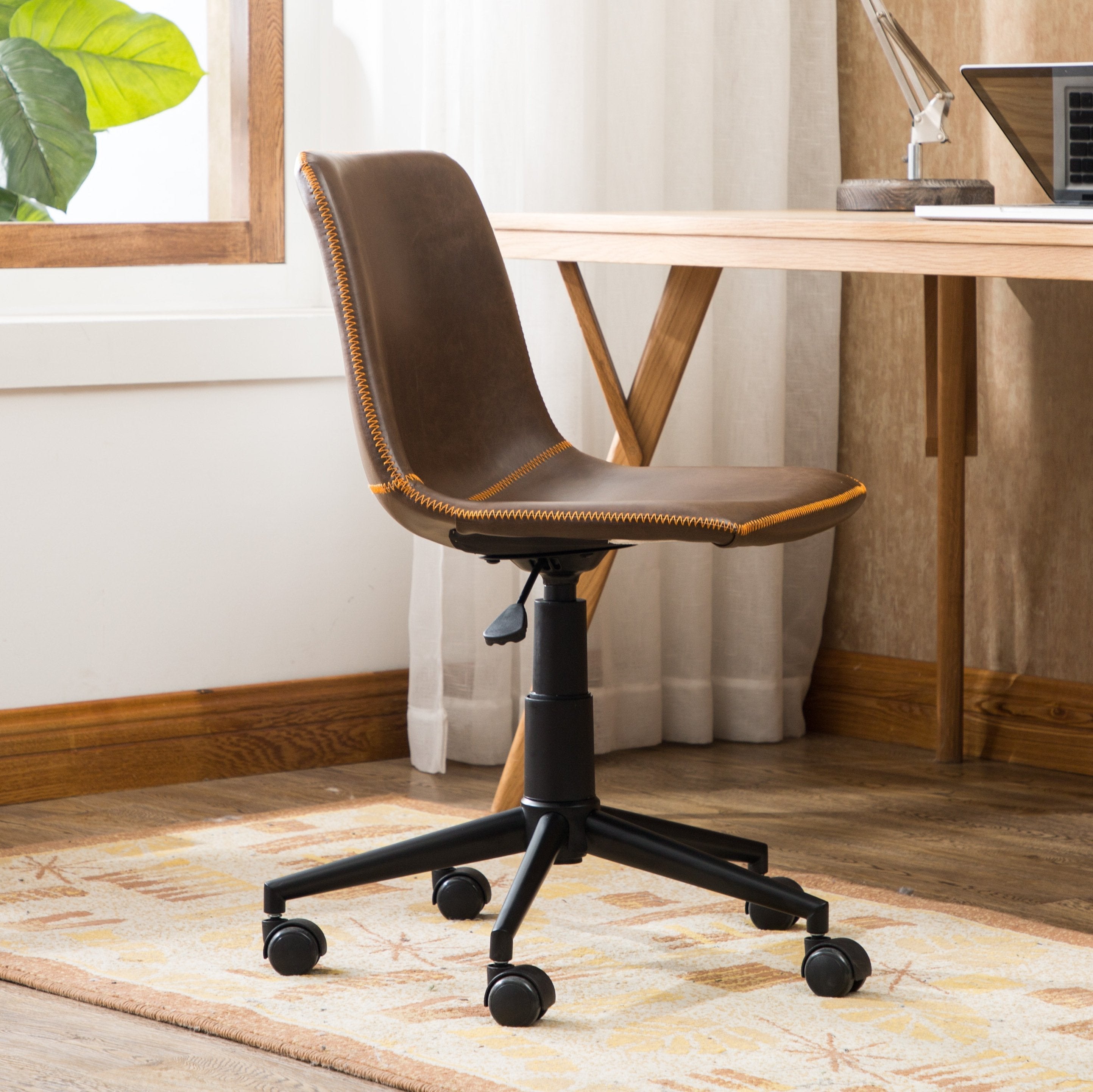 Roundhill Furniture Cesena 360 Swivel Office Chair - Adjustable Height PU Leather Executive Desk Chair with Air Lift Technology for Home & Office Workspace