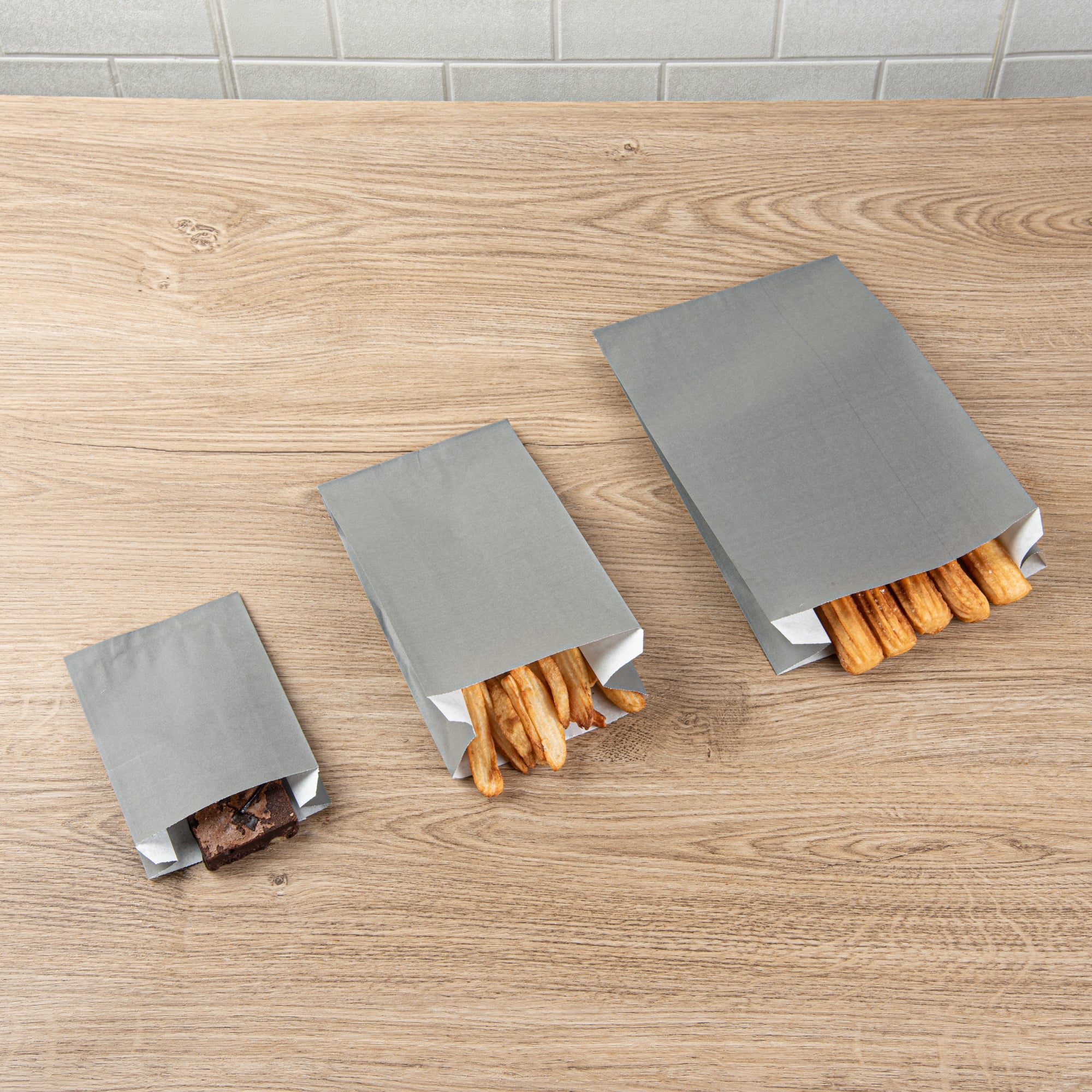 Eco-Friendly Gray Paper French Fry & Snack Bags - 7x3x11 Inches (100 Count) - Perfect for Restaurants, Food Trucks & Party Snacks