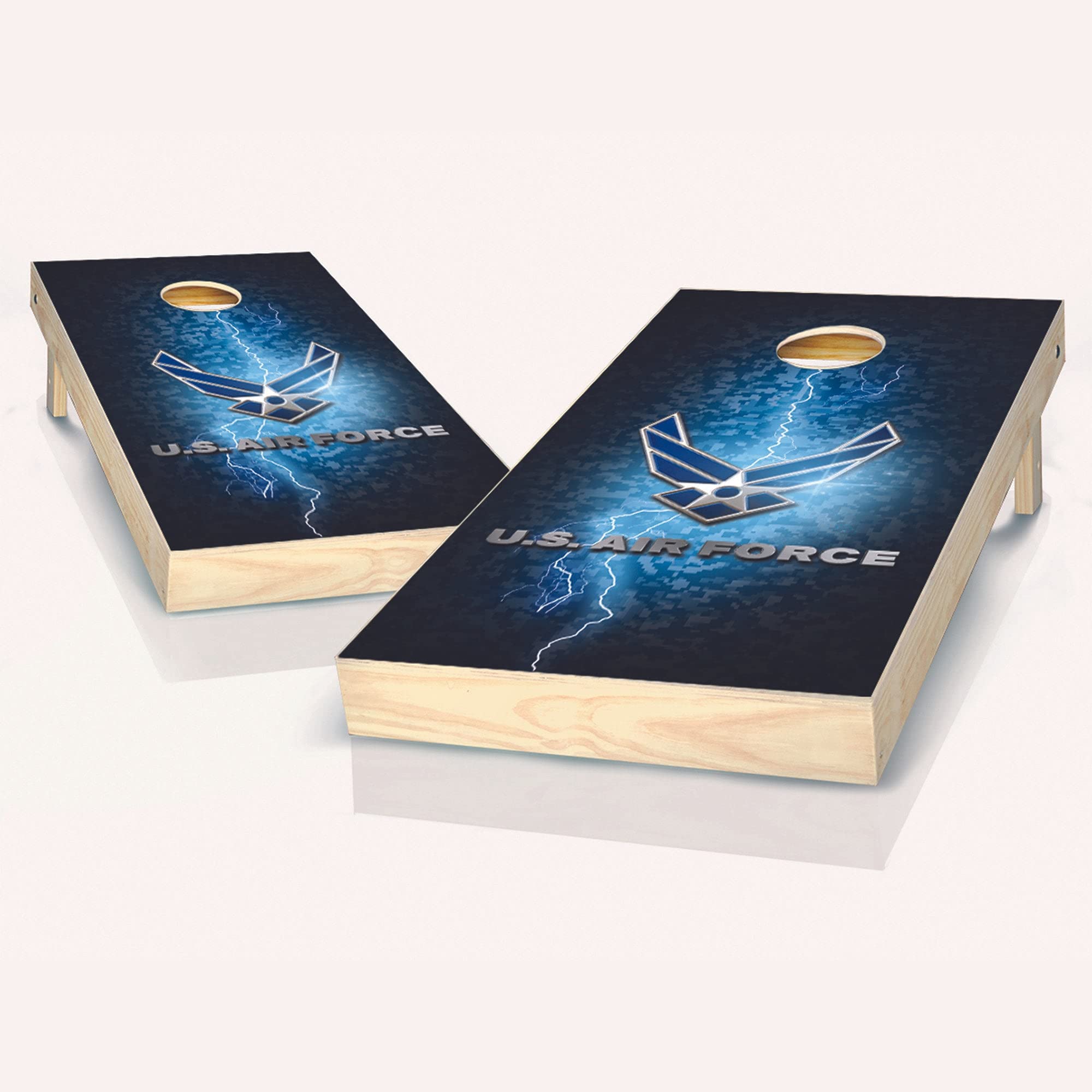Skip's Garage US Air Force Lightning Cornhole Game Set with 2 Boards & 8 Bags - Premium Outdoor Tailgating & Backyard Party Game for Adults - Perfect for BBQs, Picnics, and Military-Themed Events