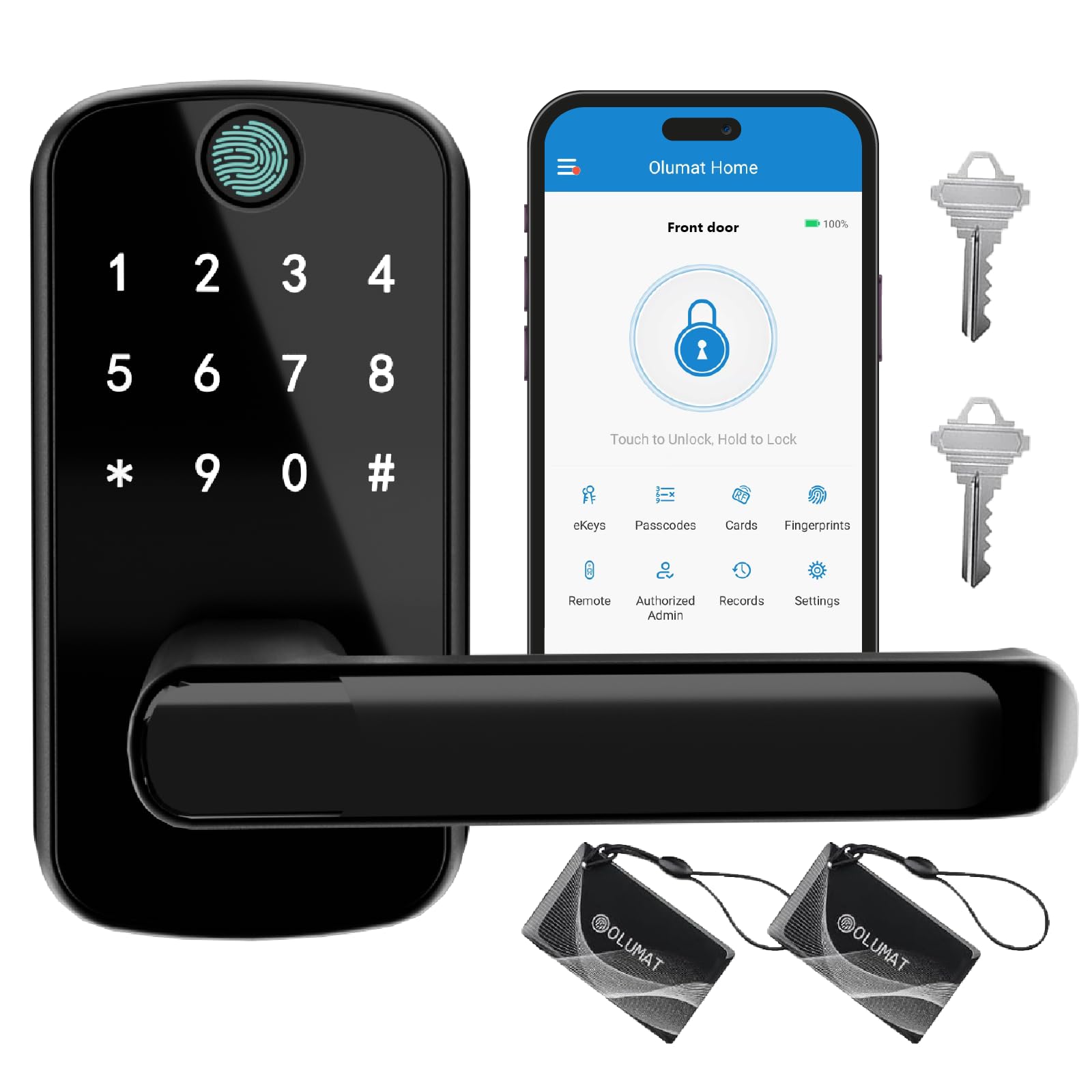 Olumat Smart Keyless Entry Door Lock with Fingerprint & Keypad - WiFi App Controlled Digital Deadbolt for Front Doors - Secure Smart Lock for Homes, Offices, Garages & Rentals | Ideal for Hands-Free Access, Vacation Rentals & Smart Home Integration