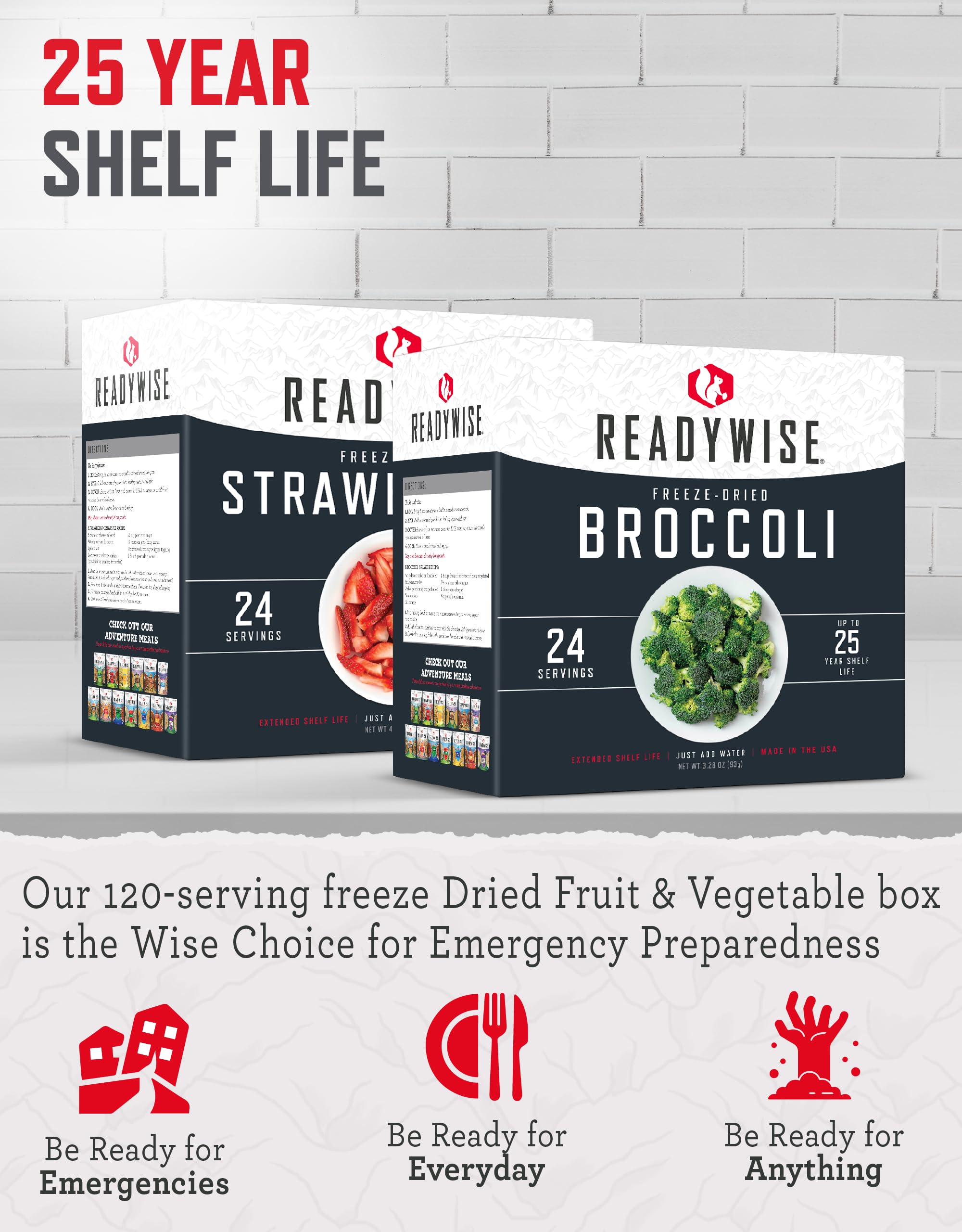 ReadyWise Emergency Food Supply - 120 Servings Freeze-Dried Survival Food Kit with Fruits & Vegetables | 20-Year Shelf Life | Perfect for Camping, Disaster Preparedness & Emergency Survival Situations