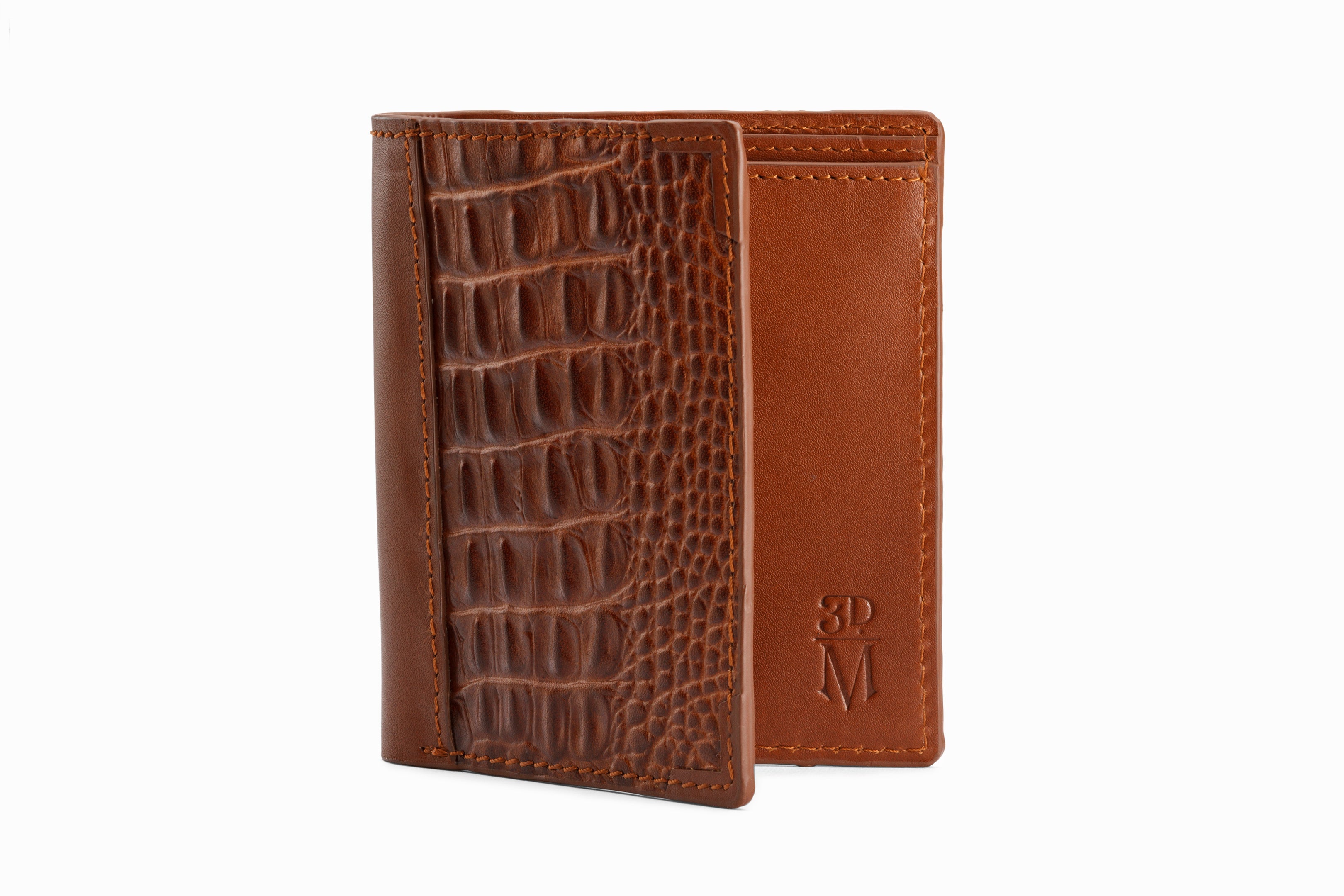 Premium Hip Fold Leather Wallet - Genuine Crocodile Embossed Brown RFID Blocking for Men | Slim Bifold Design for Everyday Carry & Travel Essentials