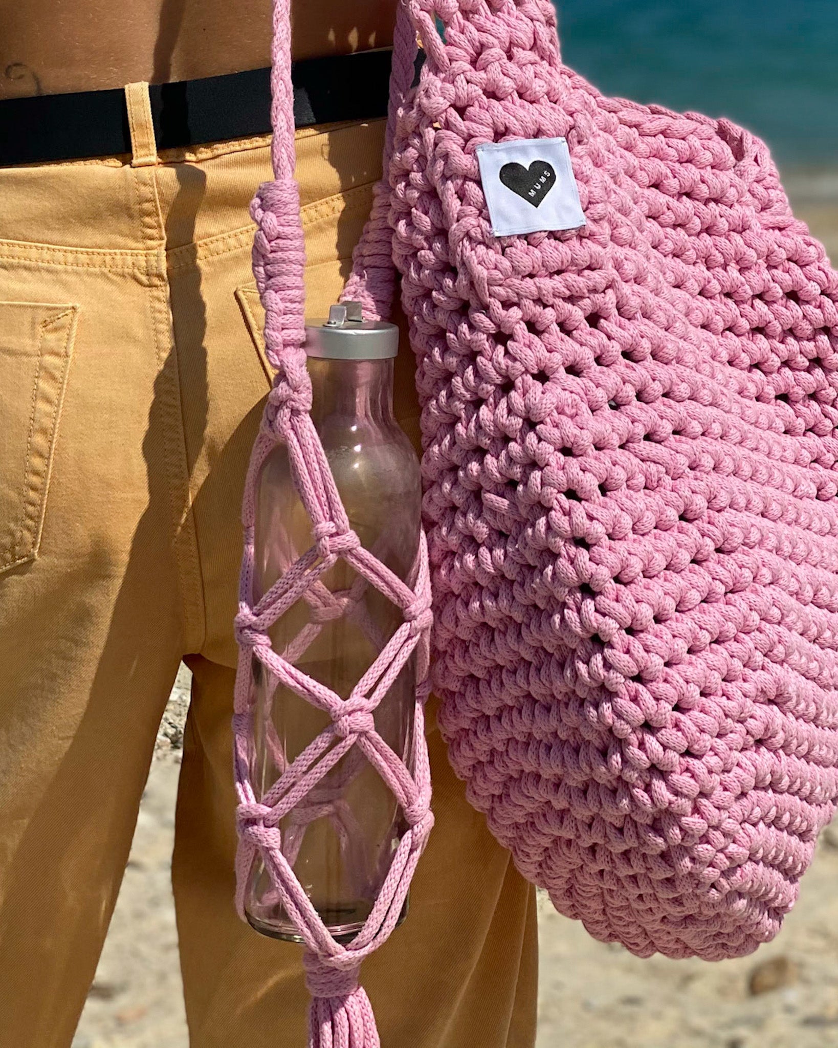 Handmade Macrame Bottle Holder for Wine & Water Bottles - Boho Chic Home Decor & Outdoor Picnic Accessory