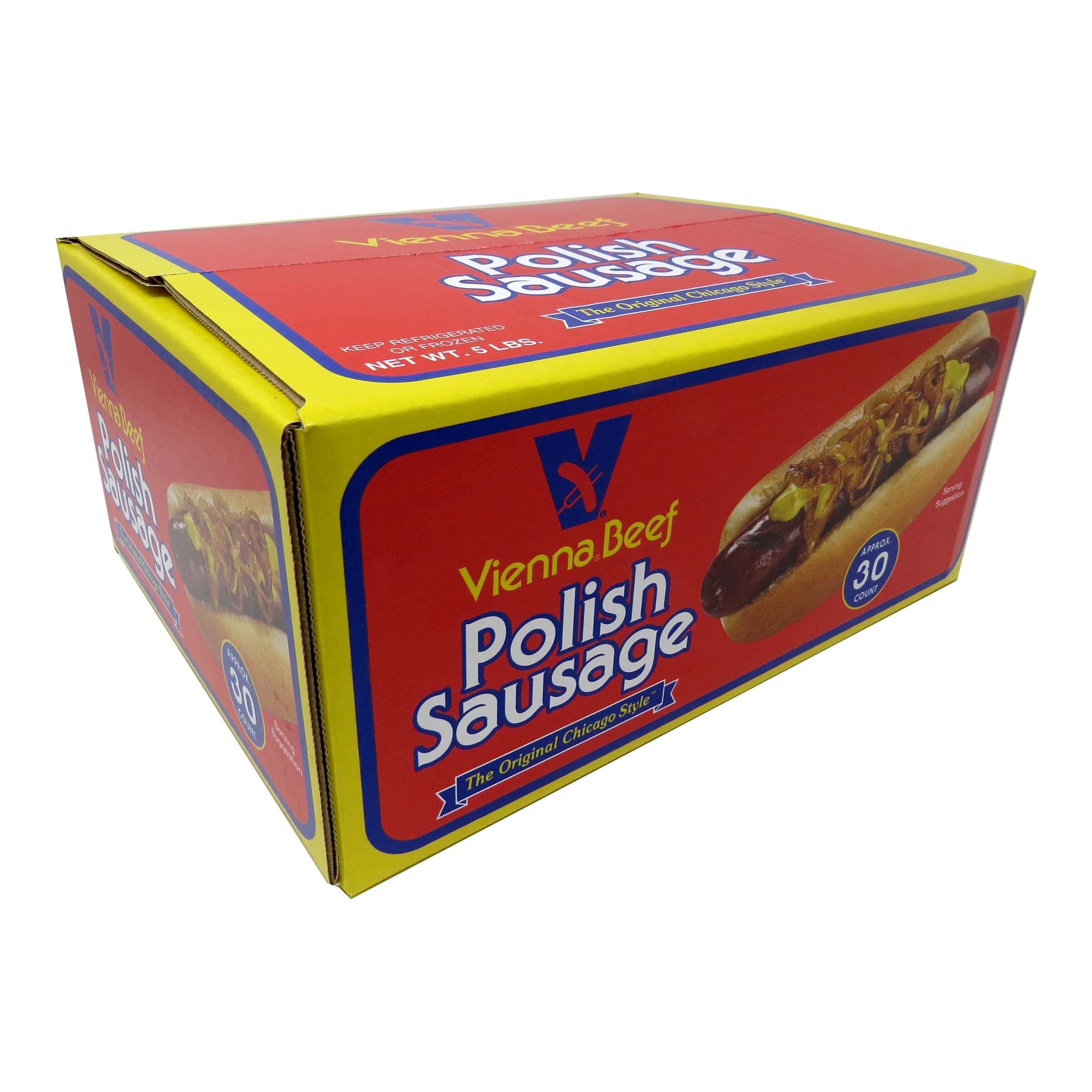 Vienna Beef Skinless Polish Sausage 6 Inch - 5 Pound Bulk Pack (Approx 30 Count) - Perfect for Hot Dogs, Grilling, BBQs & Catering Events