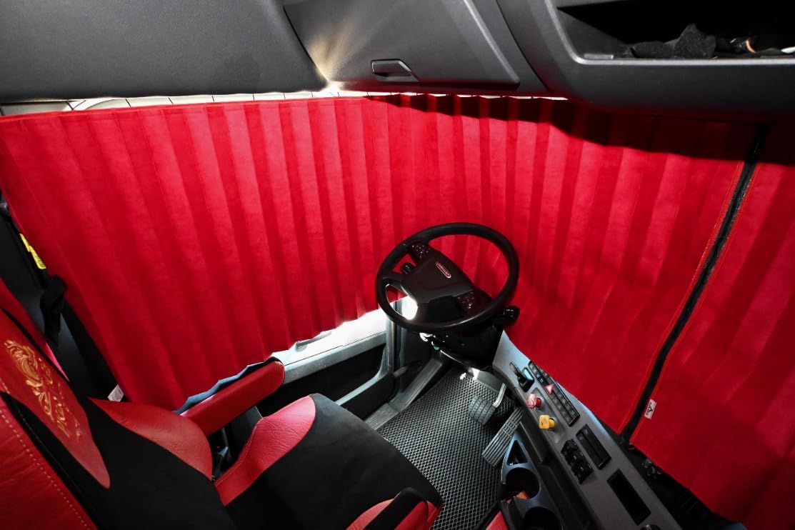 Freightliner Cascadia (2008-Present) Blackout Window Curtains - Sun Reflective Thermal Insulated Truck Cab Shades - Prestige Line Red | Perfect for Long Haul Driving & Privacy Protection