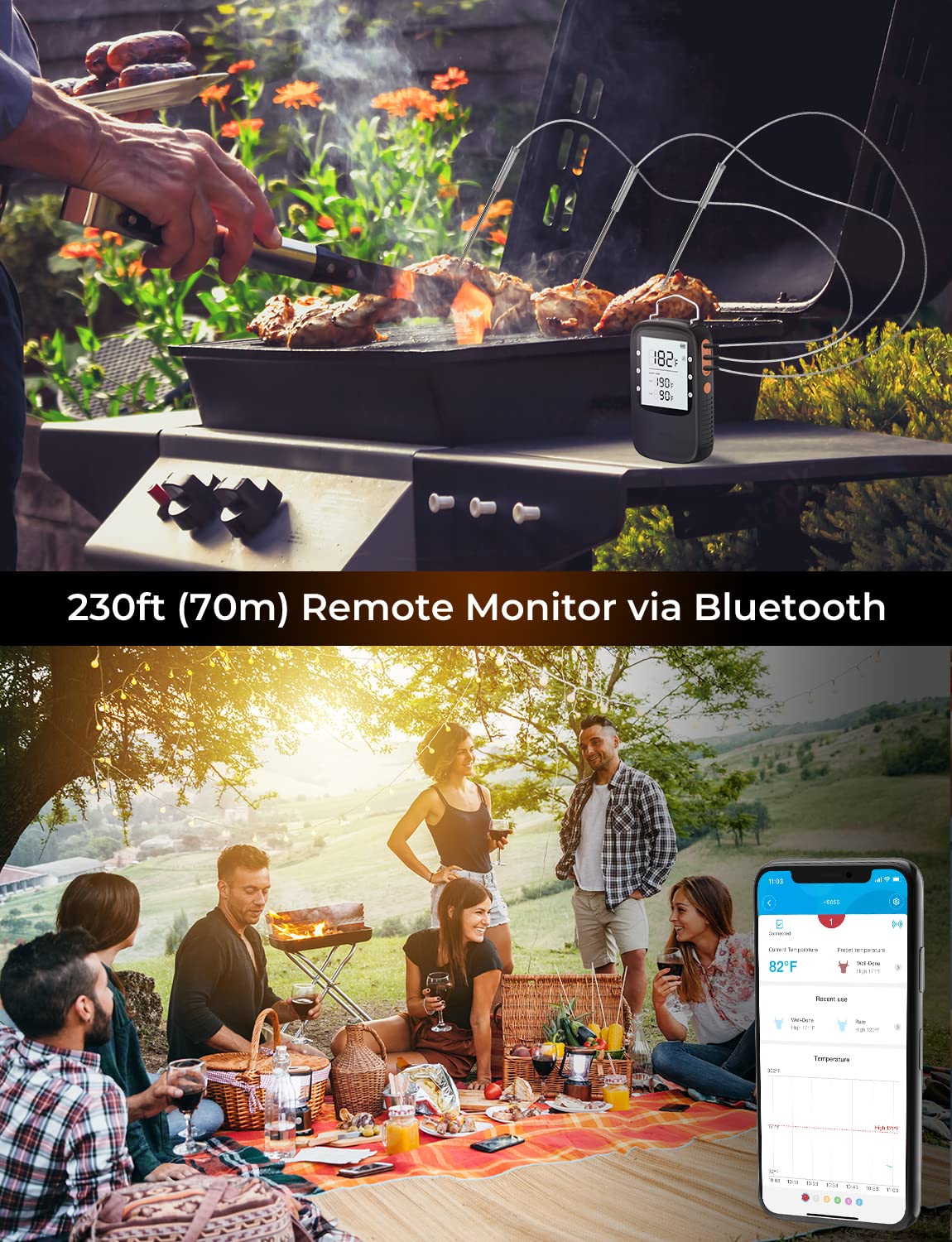 Govee Bluetooth Meat Thermometer with 2 Probes - Wireless Digital Grill Thermometer for Smoker, Oven & BBQ - Smart LCD Backlight & Timer for Cooking Turkey, Fish, Beef - Perfect for Outdoor Grilling, Home Kitchen & Camping