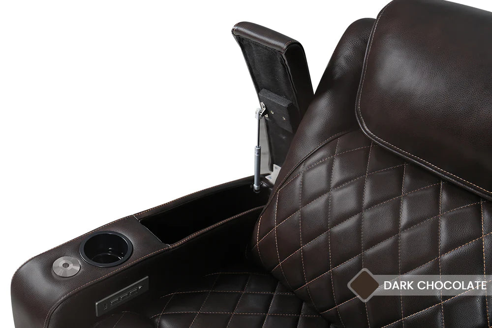 Valencia Oslo 3-Seater Home Theater Recliner Sofa with Drop-Down Center Console in Dark Chocolate - Perfect for Movie Nights & Entertainment Rooms