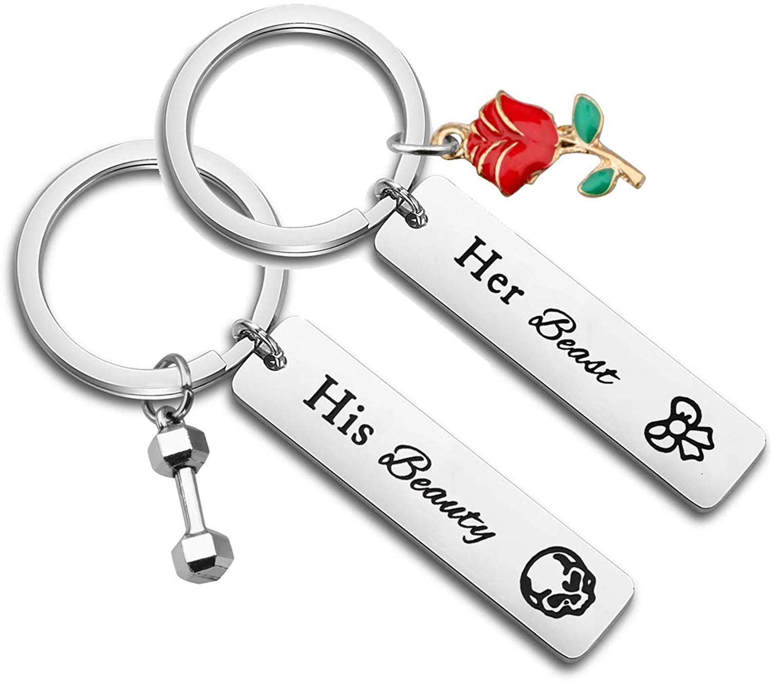 TGBJE His Beauty Her Beast Couples Keychains - His and Hers Matching Keychains for Boyfriend & Girlfriend - Romantic Gift for Couples, Anniversaries, and Valentine's Day