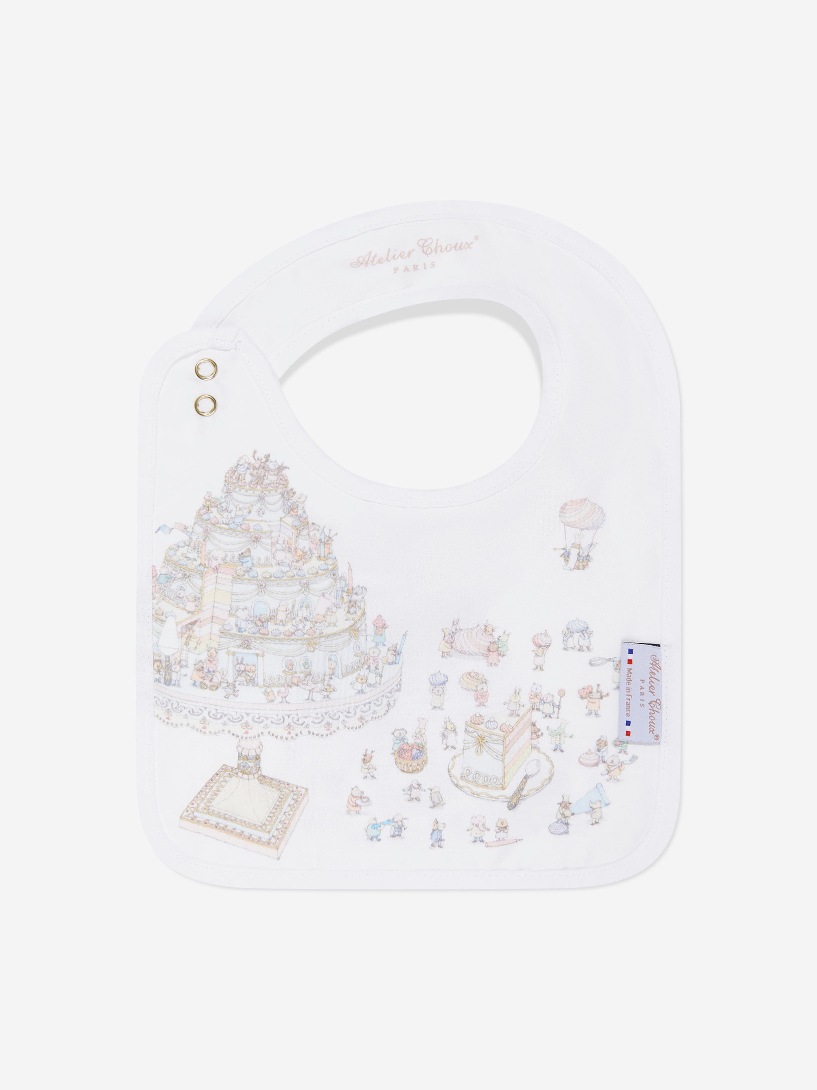 Atelier Choux Baby Le Gateau Carré & Satin Bib Set - Premium White Baby Bib & Burp Cloth for Newborns - Perfect for Feeding, Gifting & Nursery Essentials