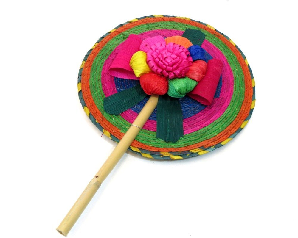 Authentic Mexican Straw Fan - Handwoven Palm Leaf Fan for Home Decor, Beach, and Outdoor Use | Leos Imports