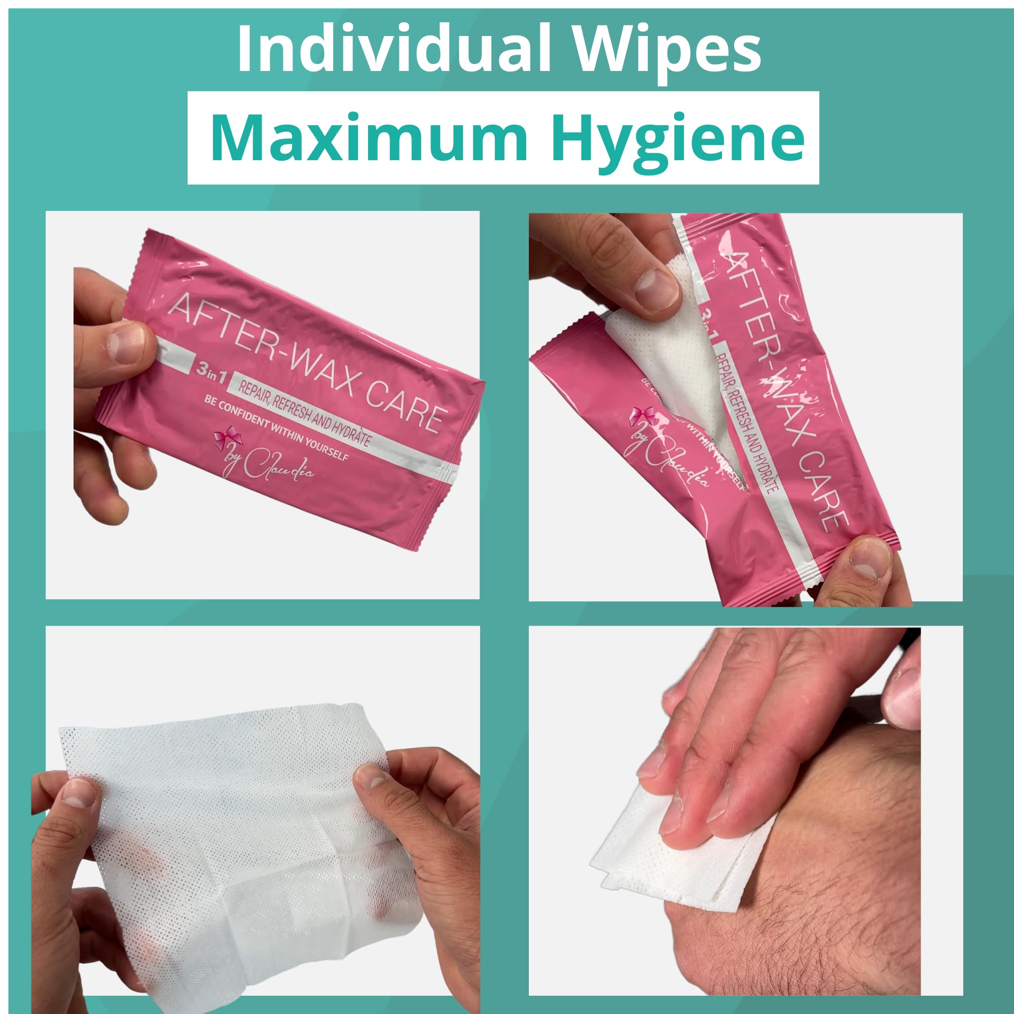 **After Wax Wipes 100 Count - Individually Wrapped Hygienic Nonwoven Wipes for Post-Waxing Care | Wax Residue Removal | Ideal for Spas, Salons & Home Use**