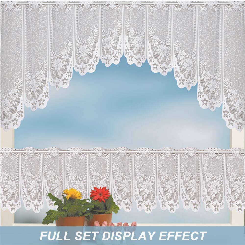 WUBODTI White Lace Swag Valance Curtains 63x24 Inch - Sheer Floral Embroidery Kitchen Window Valances, Hollow Knit Drapes for Bathroom, Cafe & Living Room - Perfect for Small Windows & Home Decor