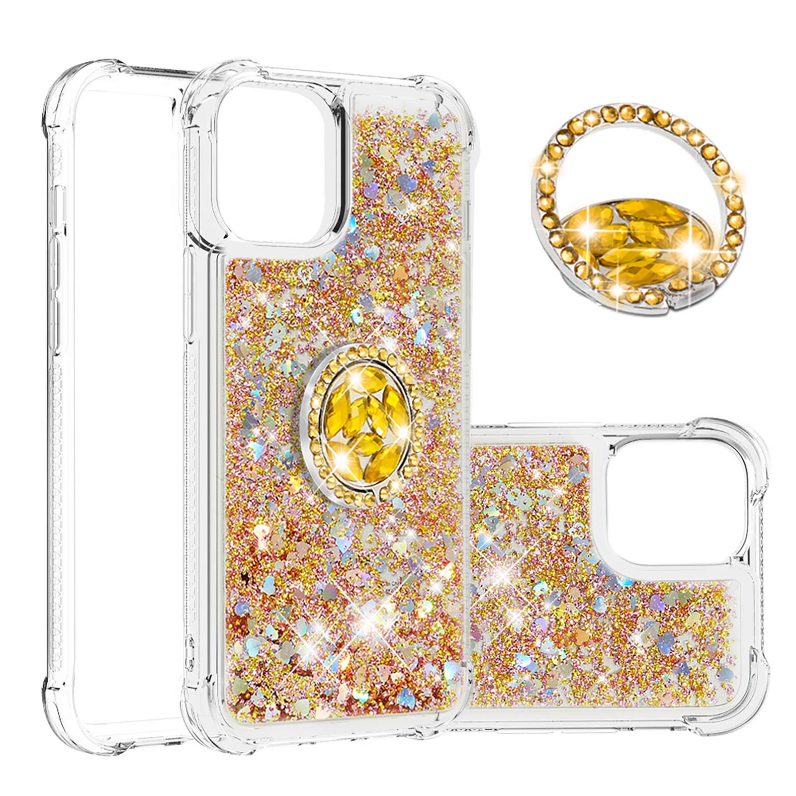 CCSmall Clear Quicksand Glitter Liquid Floating TPU Case for iPhone 12 Pro Max - Sparkling Diamond Design with Stand Feature (LSZ Gold) | Perfect for Daily Use, Parties & Gift Giving