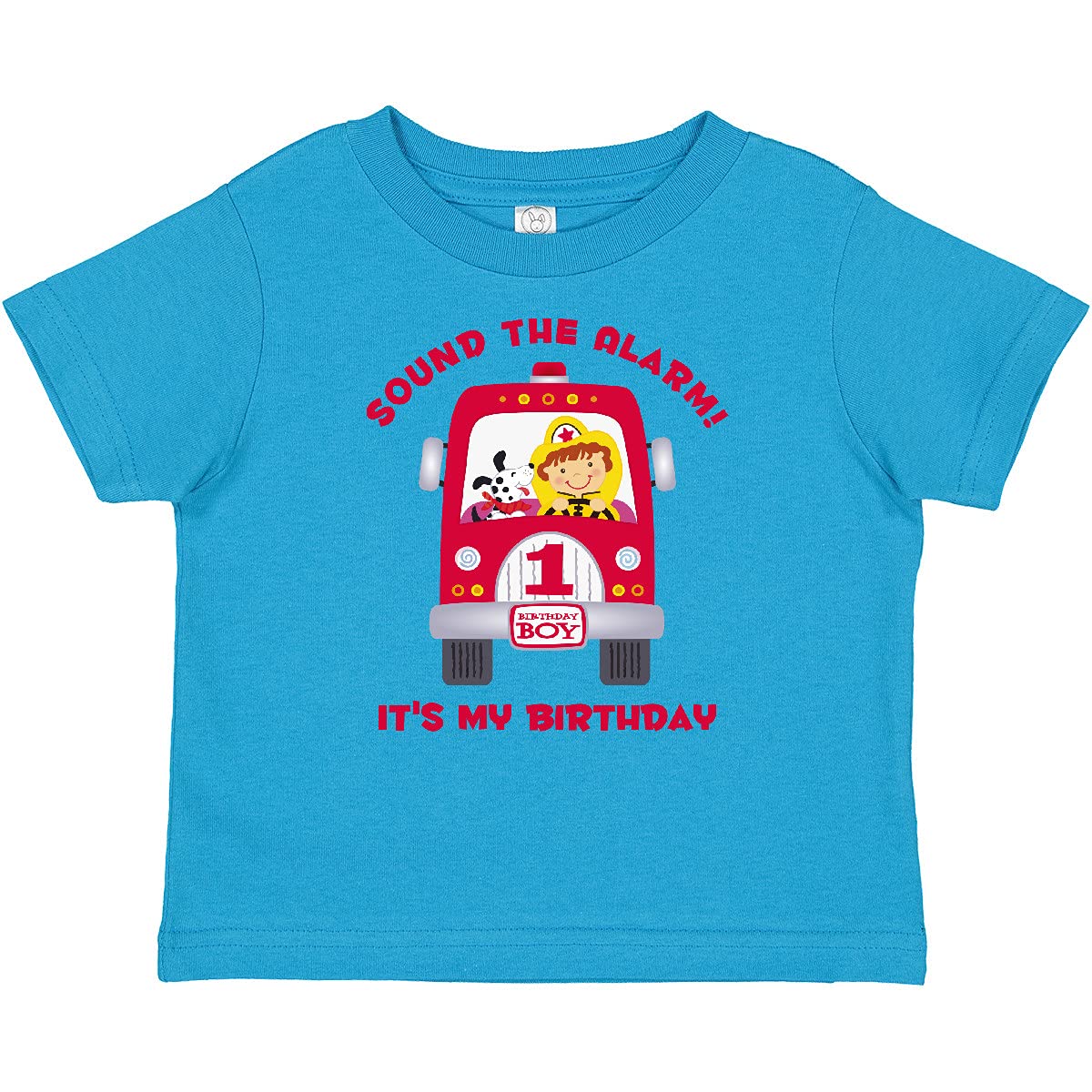 inktastic Fire Truck 1st Birthday Boy Baby T-Shirt - Cute Outfit for Birthday Party, Photo Shoot & Special Occasions