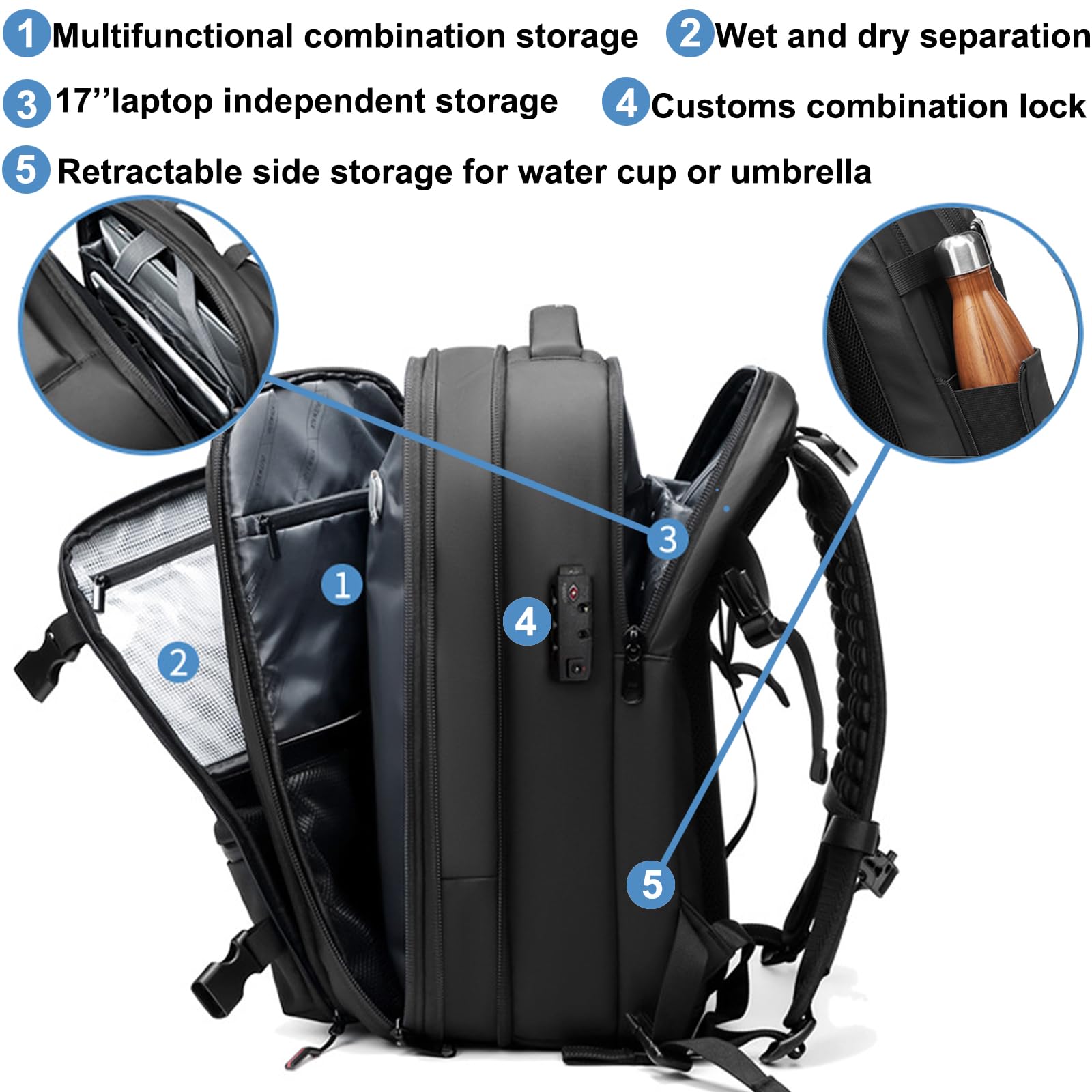 Expandable 16-Gallon Vacpack Backpack - Sealed Compression for Travel & Carry On (A-Black) | Perfect for Camping & Hiking