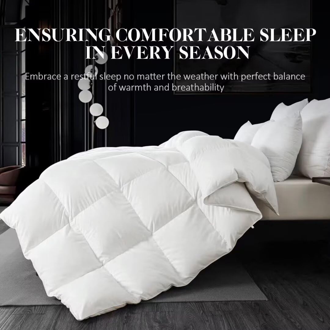 Premium Feather Down Fiber Comforter - All Season Luxury White Bedding - Ultra Soft 100% Cotton Duvet Insert - King Size 106x90 Inches - Perfect for Master Bedrooms, Guest Rooms & Cozy Winter Nights