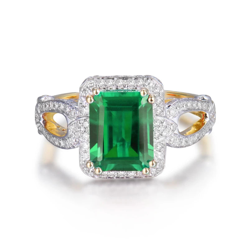 14K Yellow Gold Women's Emerald and Diamond Ring - 6x8mm Oval Cut Gemstone for Engagement, Anniversary & Special Occasions
