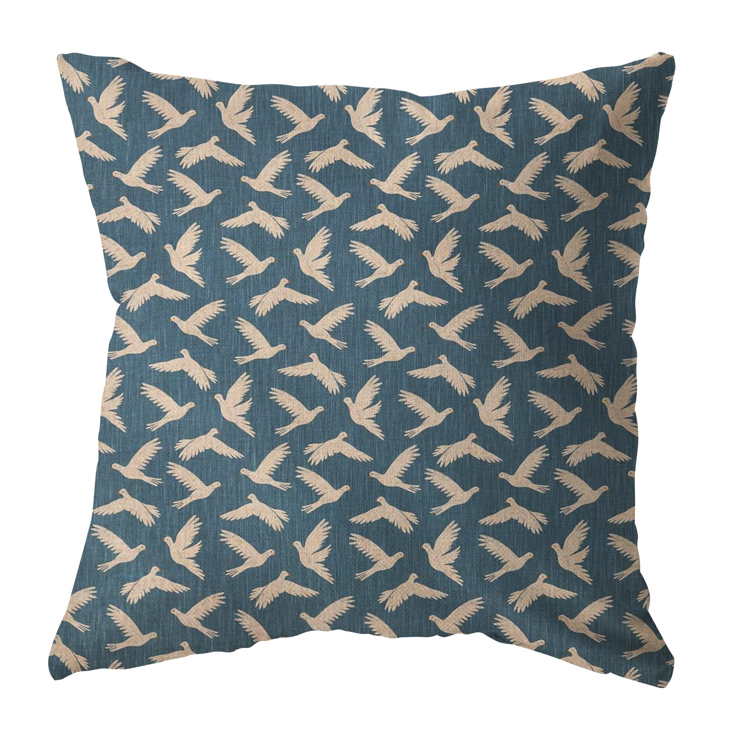 4-Pack Blue Floral Leaf Bird Retro Farmhouse Throw Pillow Covers 18x18 Inch - Cotton Linen Blend Cushion Cases for Sofa, Living Room, Bedroom Decor - Rustic Home Accent Gift for Housewarming, Wedding, Christmas