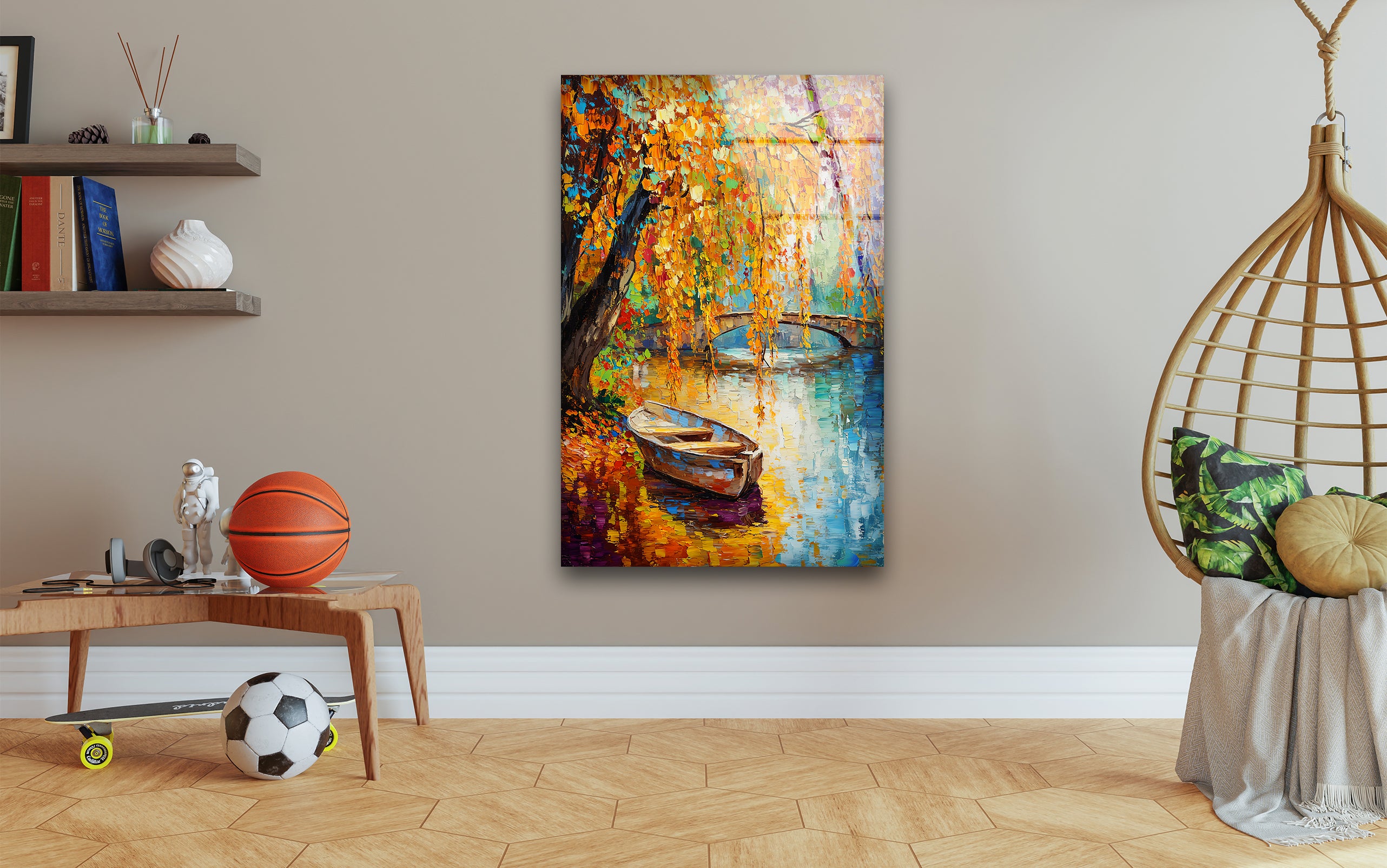 Vibrant Afremov Boat Painting - Stunning Glass Wall Art for Home & Office Decor - Perfect for Living Room, Bedroom, or Gift