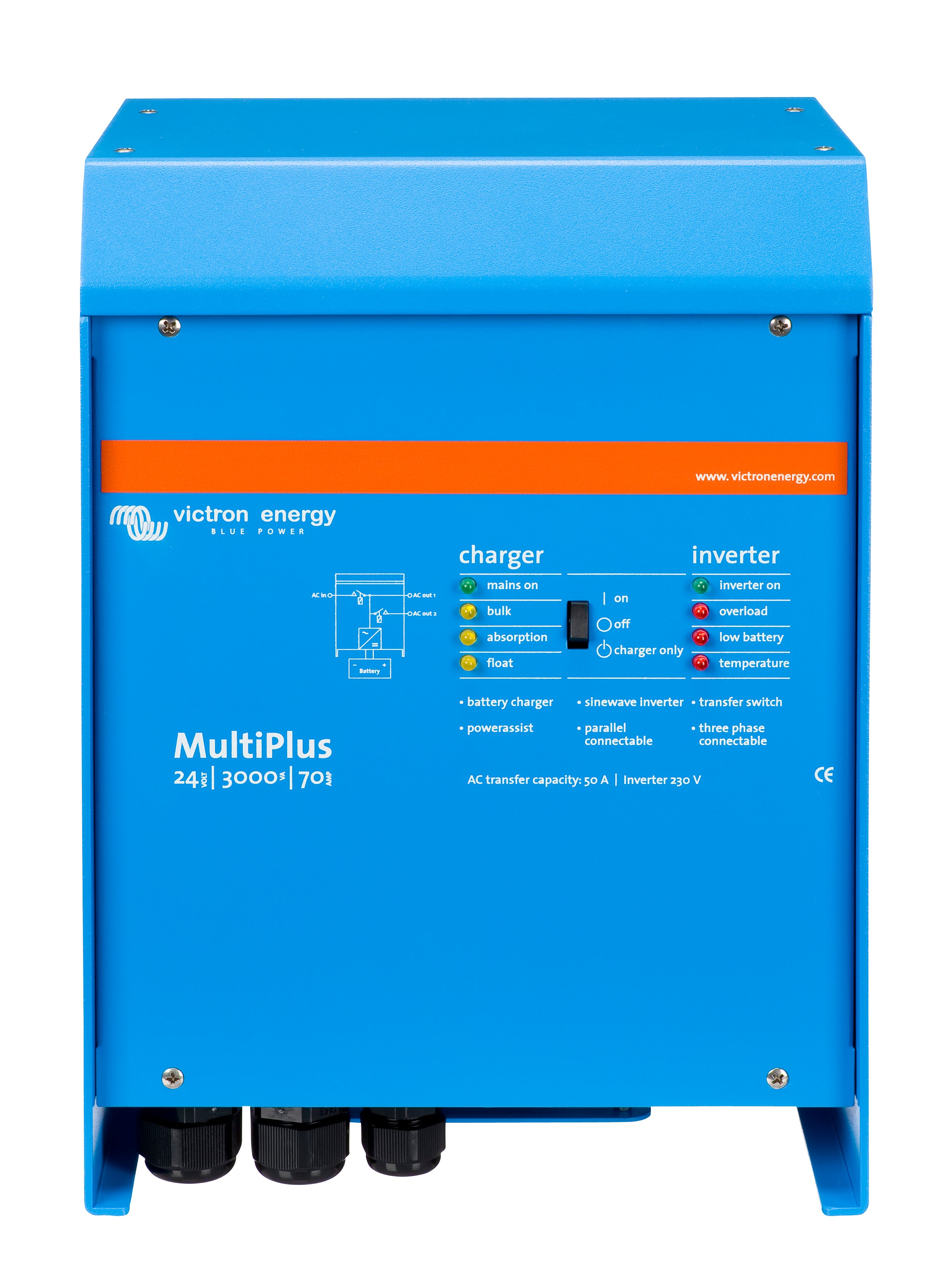Victron Energy MultiPlus 24V 3000VA 70A 50Hz 120V Inverter Charger with VE.Bus | PMP243021102 - Perfect for Off-Grid Solar Systems, RVs, and Marine Applications