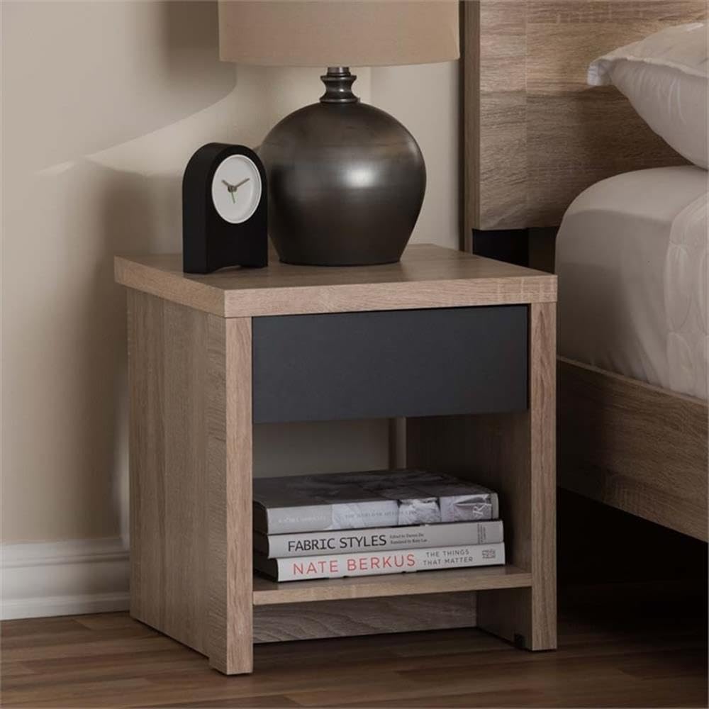 Allora Modern 1-Drawer Wood Nightstand - Light Brown & Gray Bedside Table for Bedroom, Living Room & Office Storage