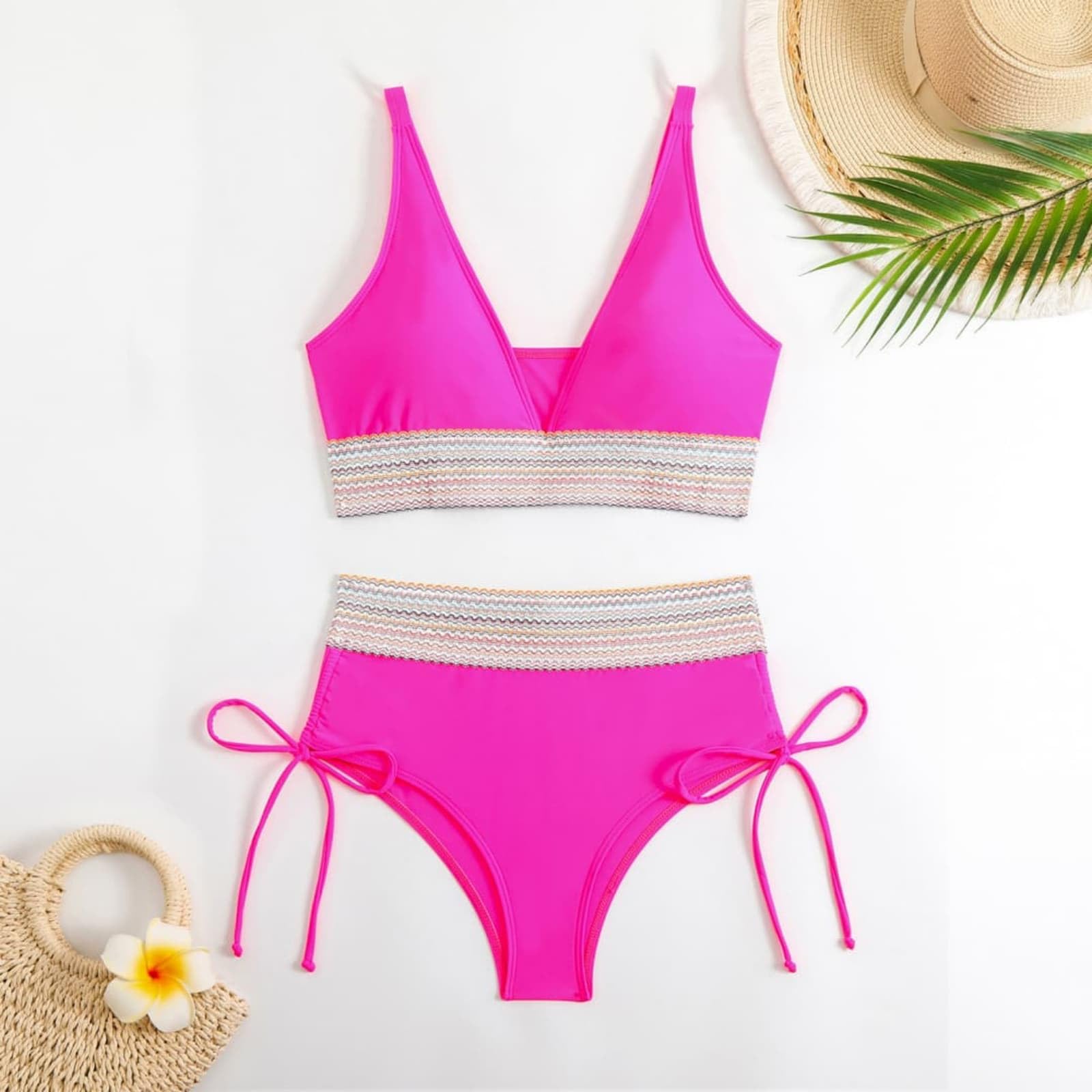 2 Piece Swimsuit for Women - Full Coverage High Waisted Bikini Set with Color Block Design | Perfect for Beach Vacations, Pool Parties & Summer Getaways