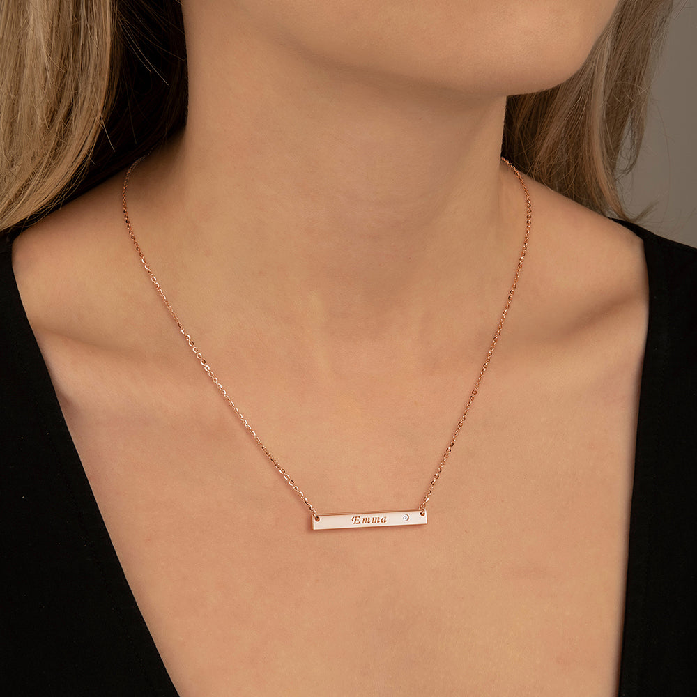 Personalized Engravable Bar Necklace with Genuine Moissanite - Elegant Jewelry Gift for Women, Anniversary, Birthday & Special Occasions