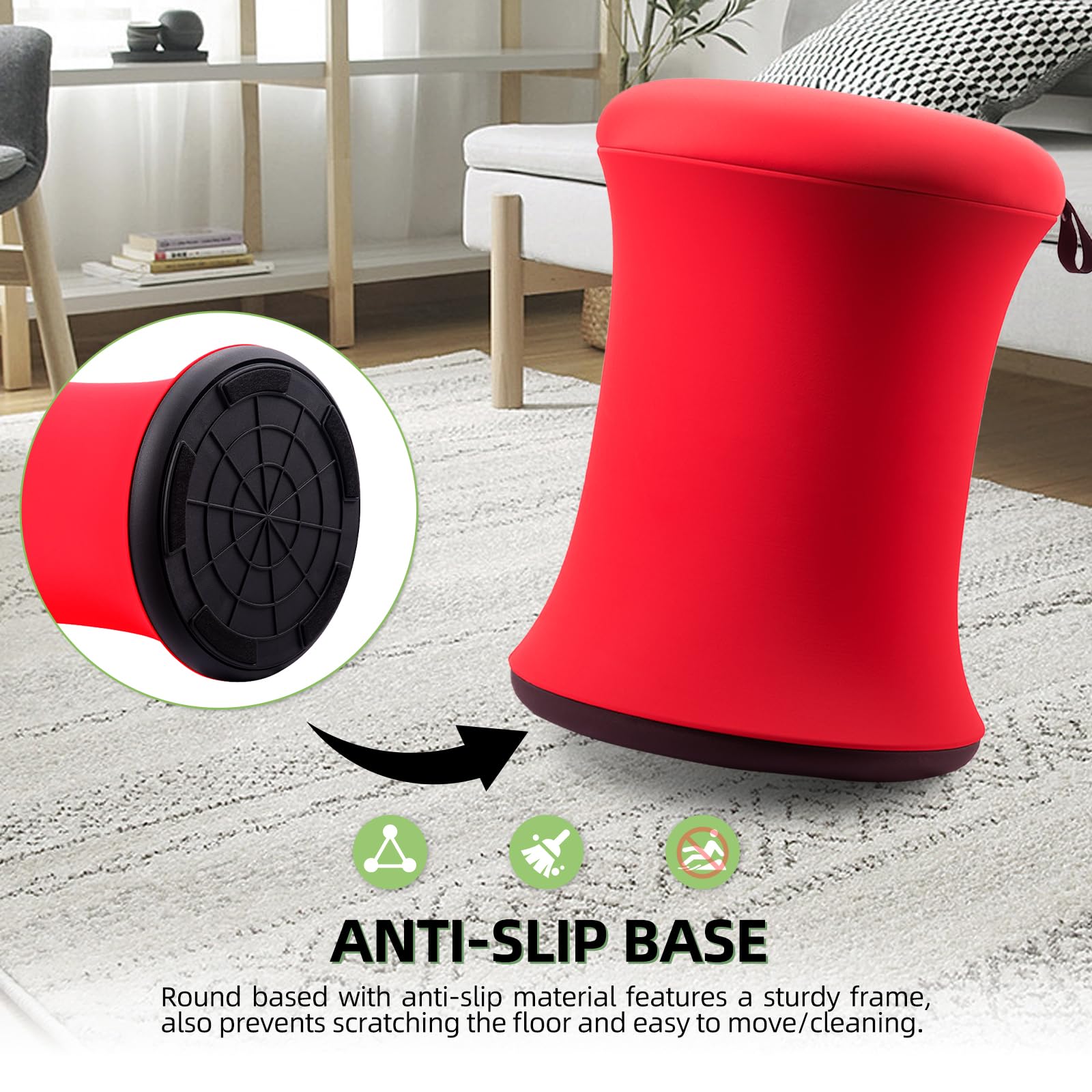Ergonomic ADHD Wobble Stool & Yoga Ball Chair - Adjustable Height Active Sitting Stool for Adults & Kids - Improves Focus, Posture & Balance - Non-Slip Base for Home Office, Classroom, Exercise & Yoga (Red)