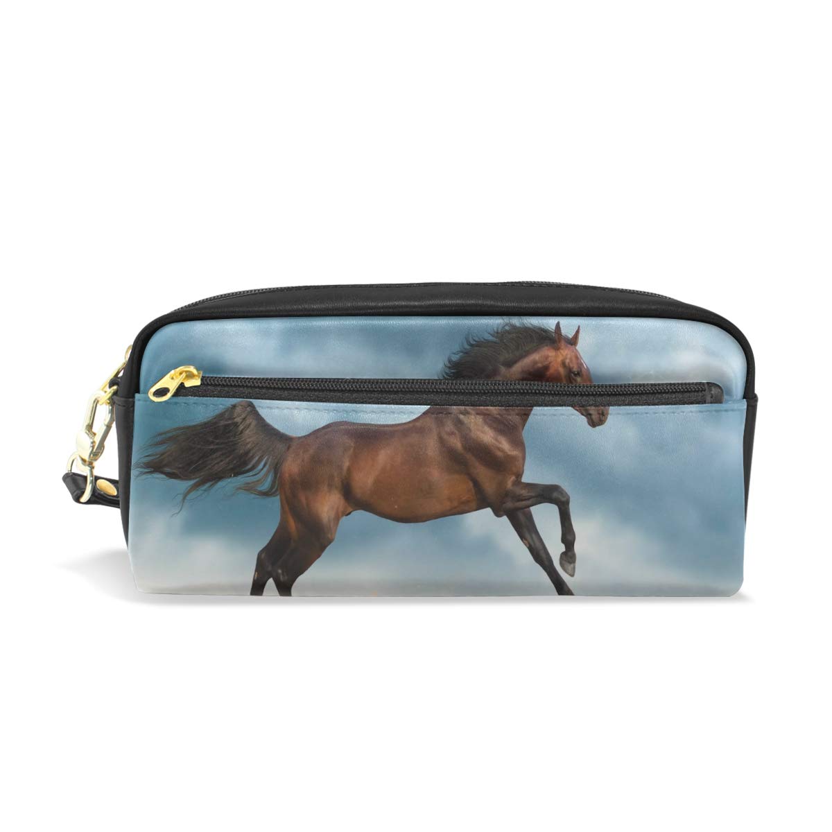 XLING African Animal Horse Print Leather Pencil Case - Large Zippered Pen Holder, Makeup Bag & Travel Organizer for School, Office & Cosmetics Storage