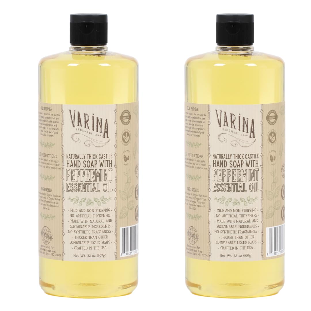 Varina Organic Peppermint Castile Liquid Soap - 32oz - All-Natural Body Wash, Hand Soap & Household Cleaner - Perfect for Sensitive Skin, Baby Care & Eco-Friendly Cleaning