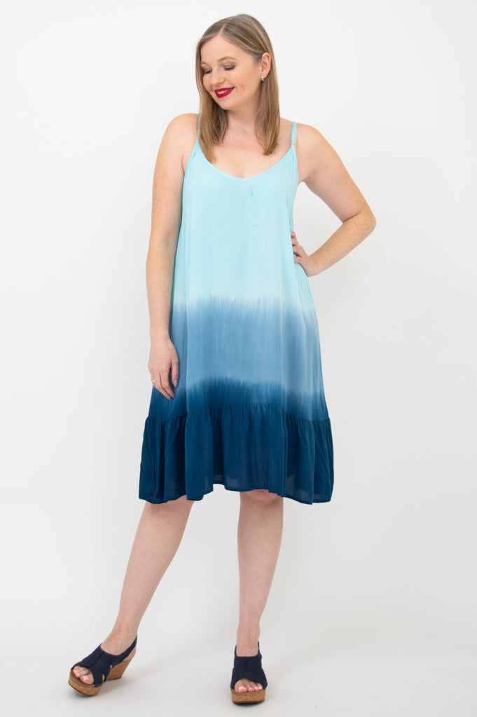 Ettie Dress - Turquoise Dip Dye Maxi Dress for Women | Boho Chic Summer Beach Dress for Vacation, Party & Date Night