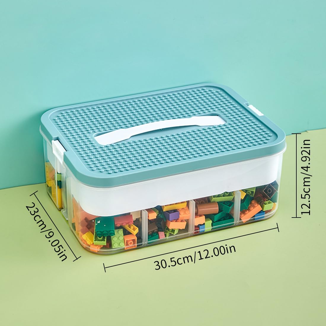 **Stackable Plastic Toy Organizer Bins with Compartments - Green Building Blocks Storage Containers for Lego & Bricks - Perfect for Kids' Playroom, Classroom & Home Organization**