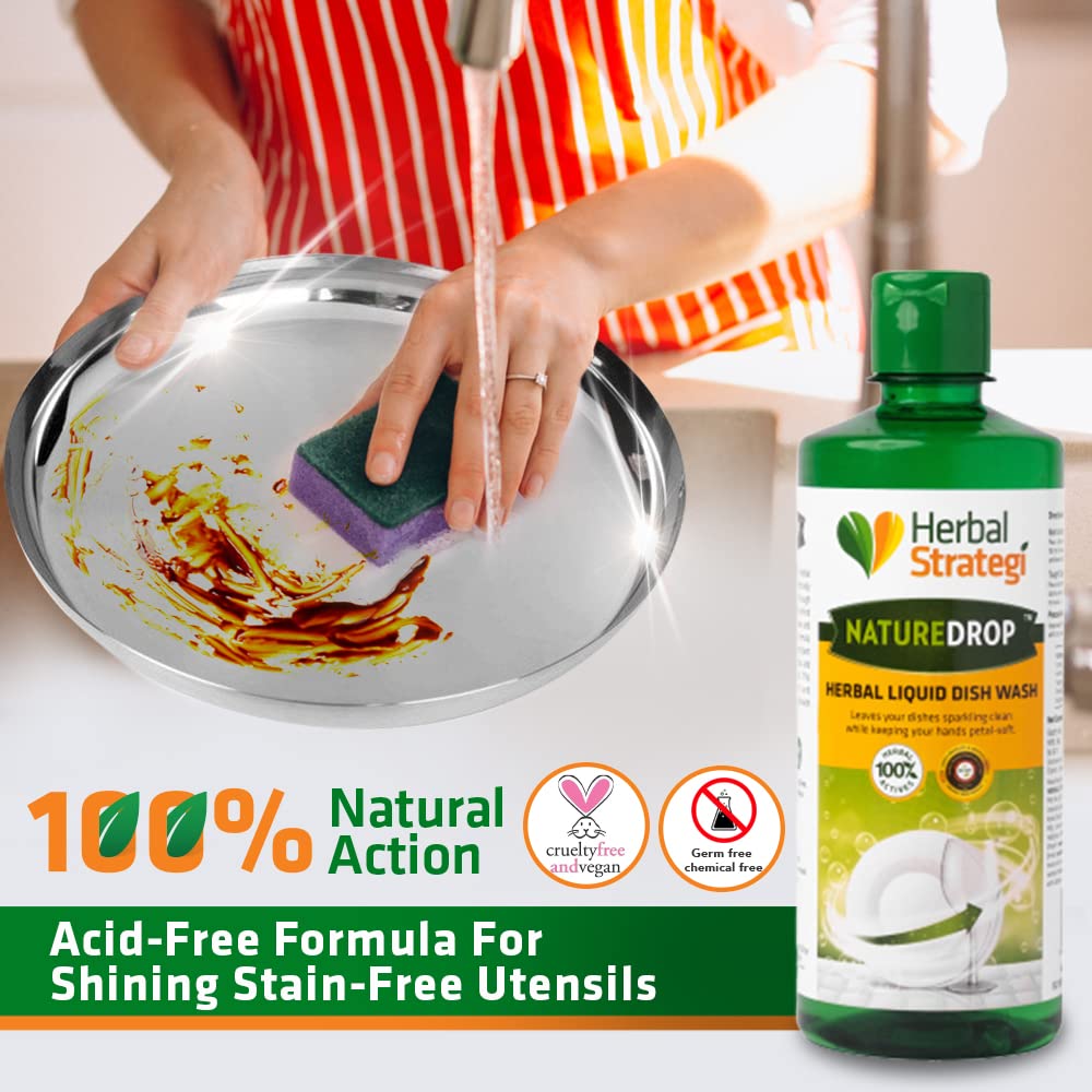 **Herbal Strategi Dishwashing Liquid Gel - Natural & Vegan with Refreshing Lemon Oil | Gentle on Hands | Eco-Friendly & Non-Toxic | Safe for Babies & Pets | 500ml | Perfect for Daily Kitchen Cleaning & Greasy Dishes**