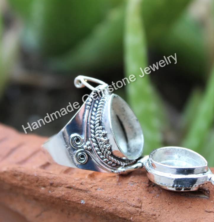 Handmade Poison Box Ring with Red Ruby Gemstone - Unique Teardrop Pear Stone Locket Ring for Gothic Jewelry & Vintage Fashion Accessories