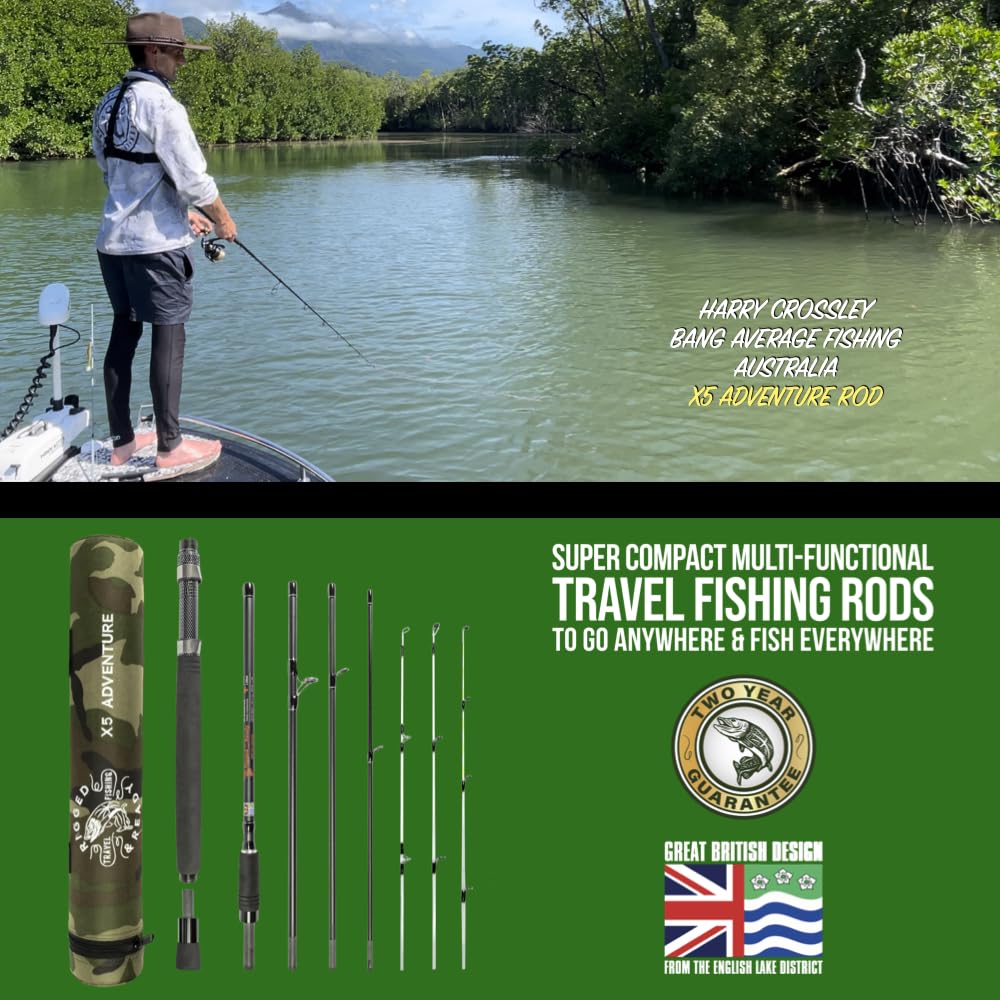 Rigged & Ready X5 Series Travel Fishing Rods Spin-Fly Combo - Compact 4-Piece Rod with 2 Reels & 5 Technique Tips | Perfect for Backpacking, Camping & Saltwater Fishing Adventures