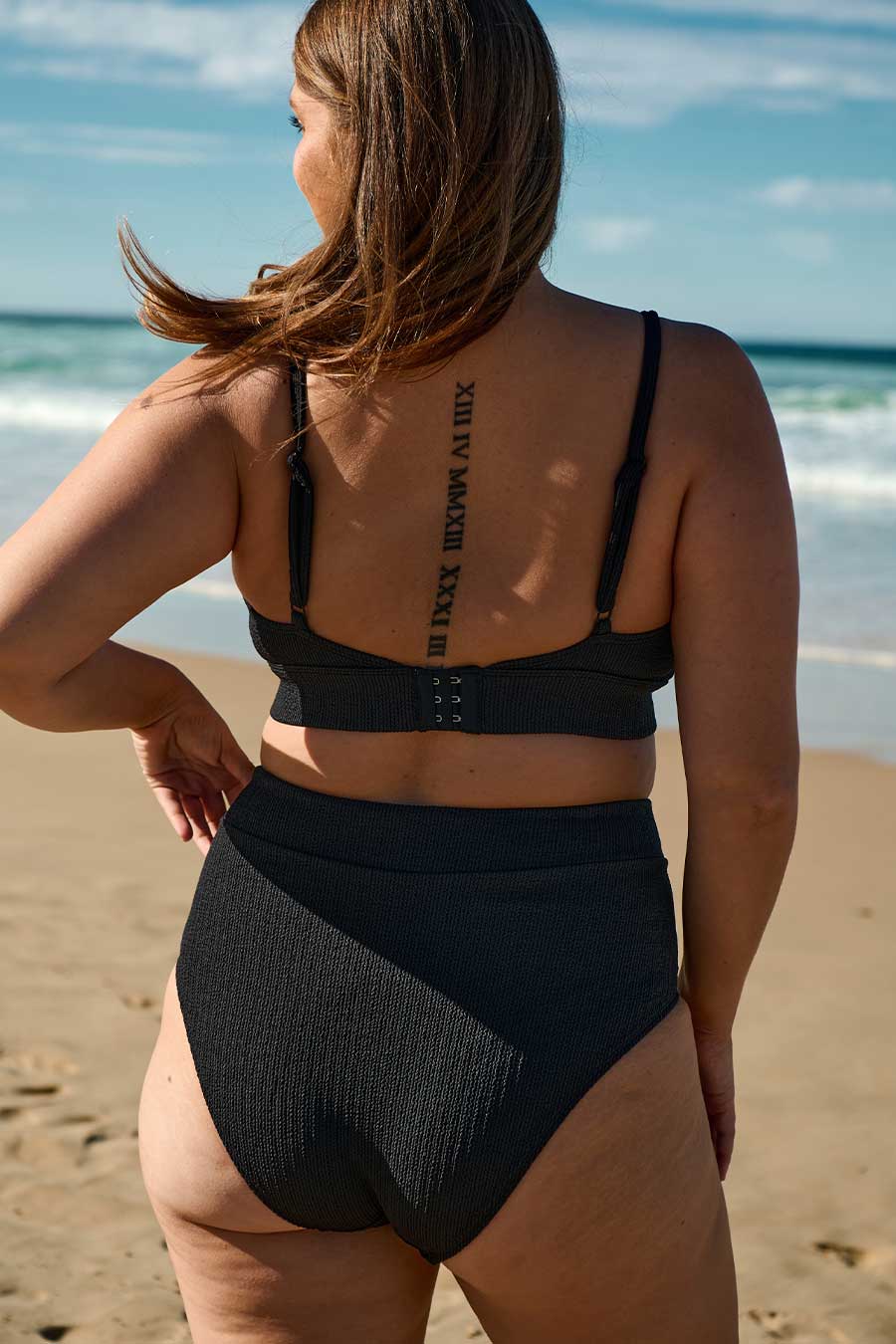 Byron High Waisted Bikini Bottom - Black Textured Swimwear for Women | Beach, Pool & Summer Vacation Essentials