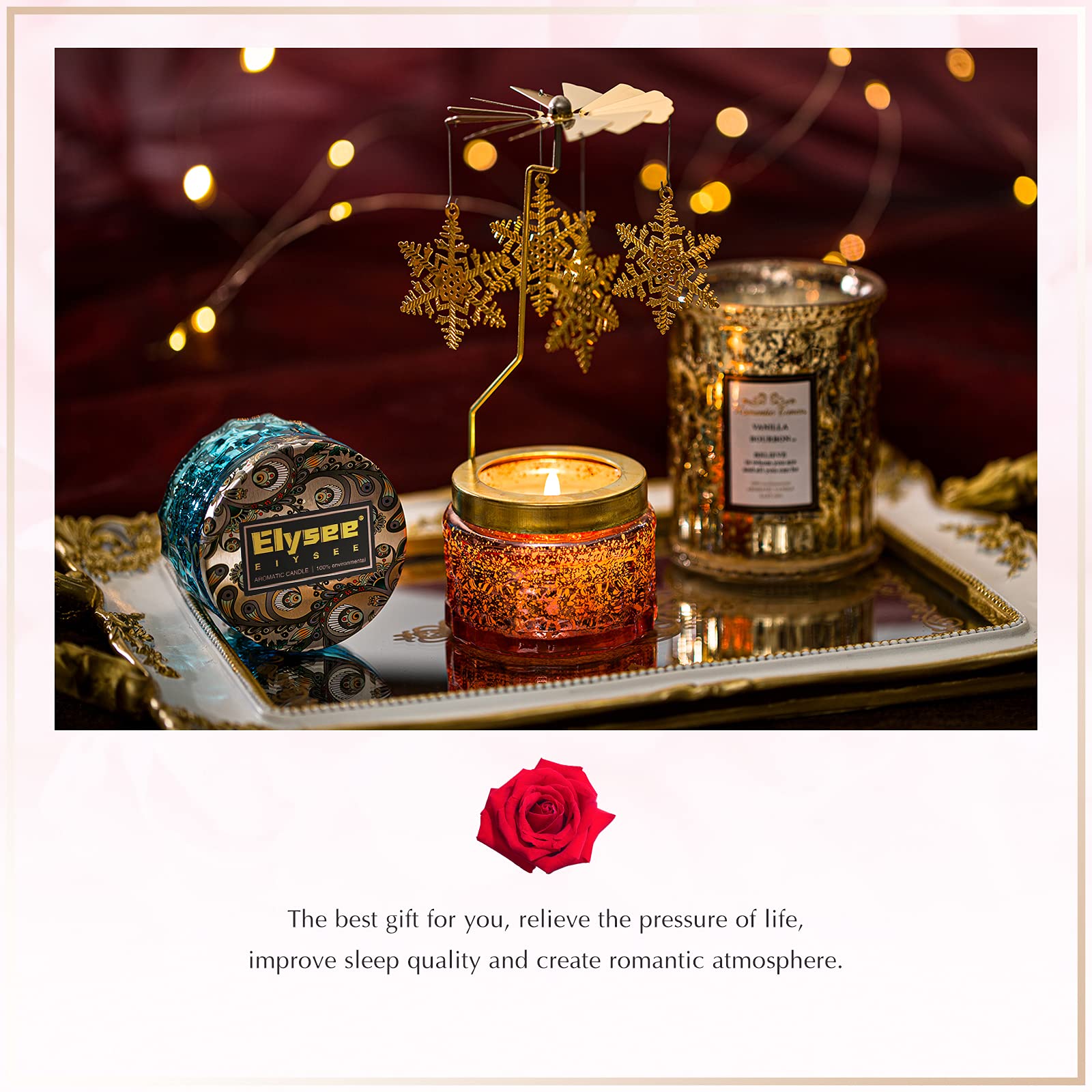 Romantic Sage & Sea Salt Scented Soy Candle with Essential Oils - 100% Natural Smokeless Aromatherapy Candle for Sleep Relief (Rose Scent) - Perfect for Bedroom Relaxation, Spa Nights & Stress Relief