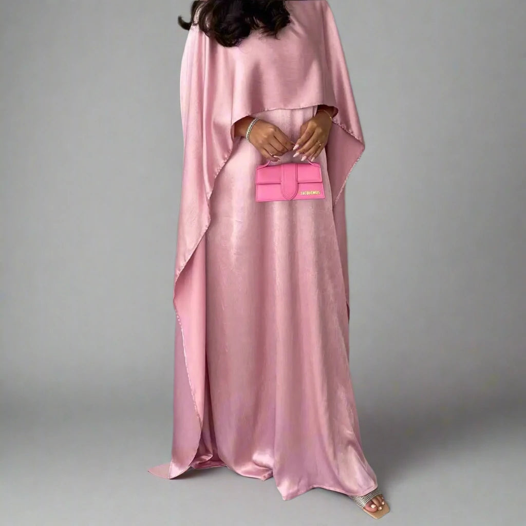 Elegant Muslim Women's Satin Abaya Dress - Modest Islamic Prayer Dress for Home & Mosque - Perfect for Eid, Ramadan & Special Occasions