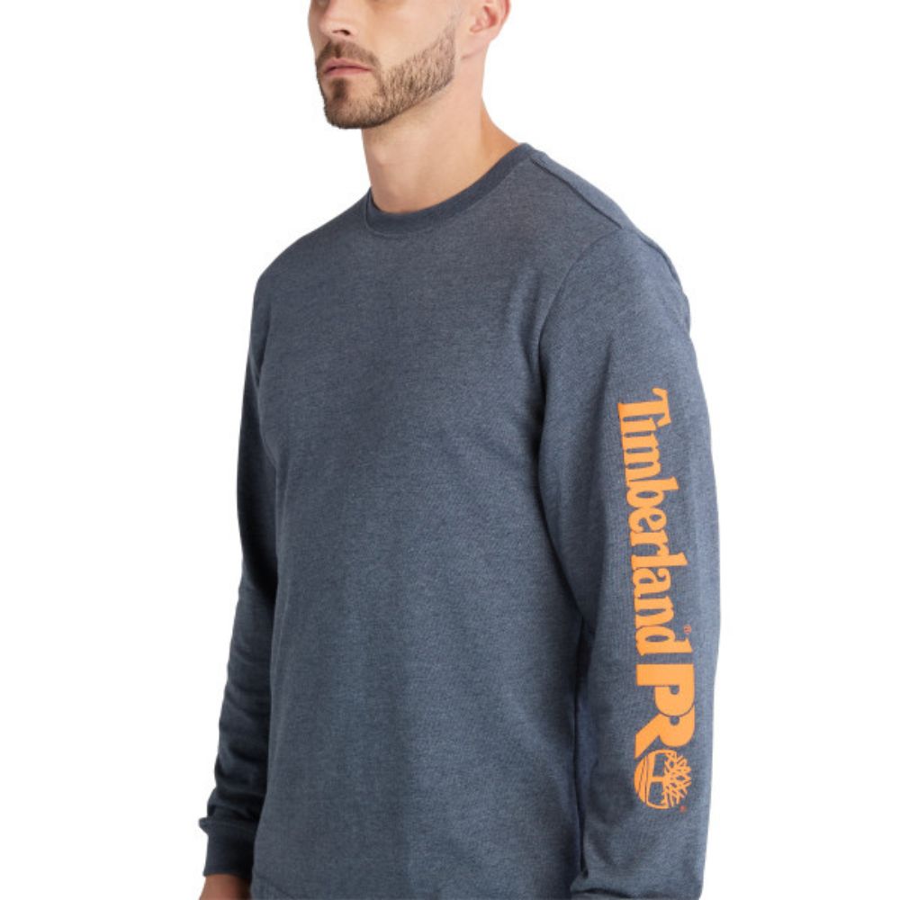 Timberland PRO Men's Core Logo Long Sleeve T-Shirt - Moisture Wicking Work Shirt, Blue Heather - Perfect for Construction, Outdoor Work & Casual Wear