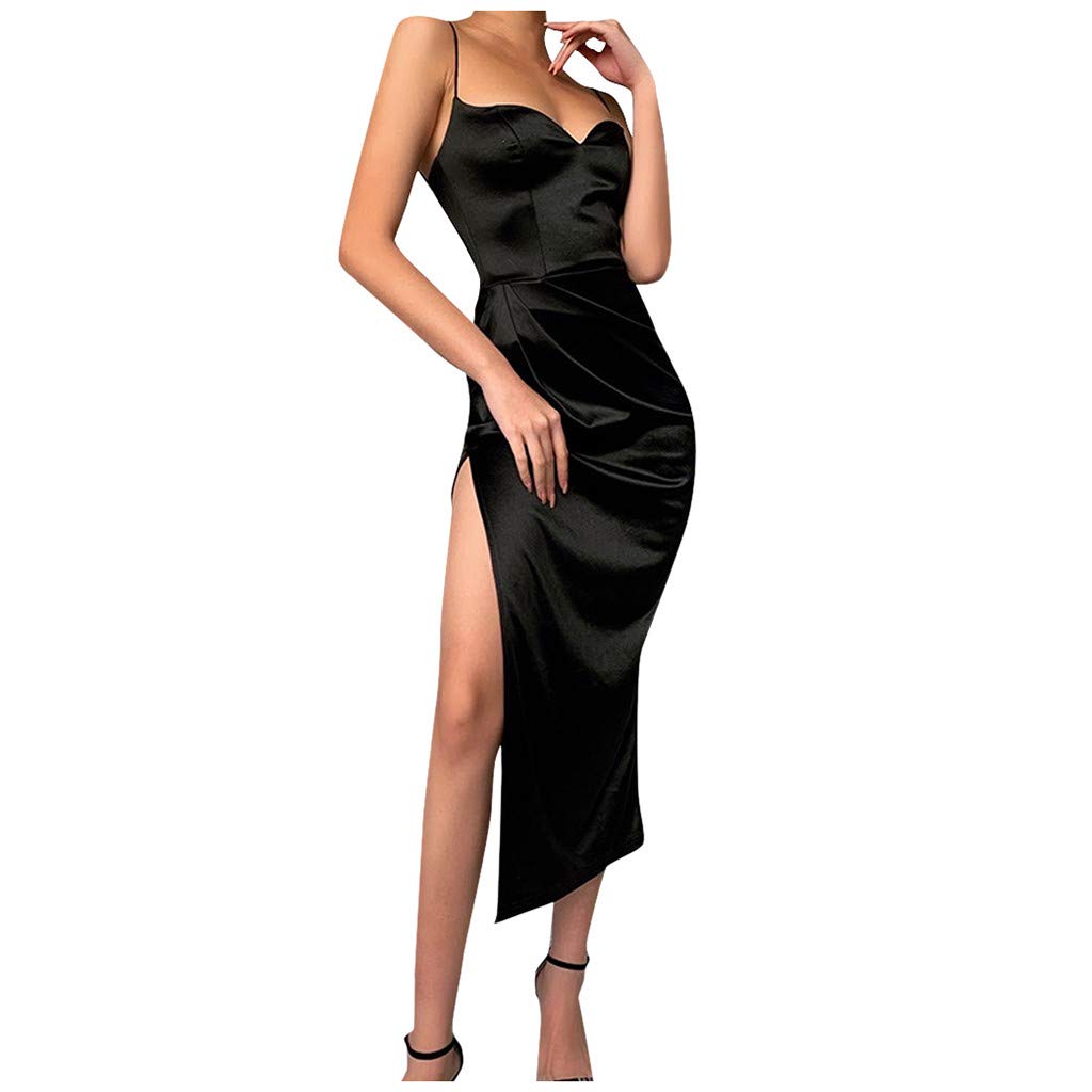 Women's Long Sleeveless V-Neck Tunic Dress with Strap Opening - Black Fashion Dress for Casual Wear, Office & Summer Outfits