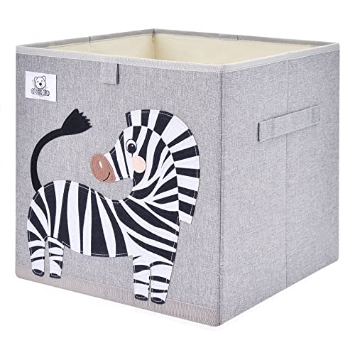 Foldable Animal Cube Storage Bins - Fabric Toy Organizer Box for Kids & Toddlers (13 inch, Zebra Pattern) - Perfect for Nursery, Playroom & Kids Bedroom Organization