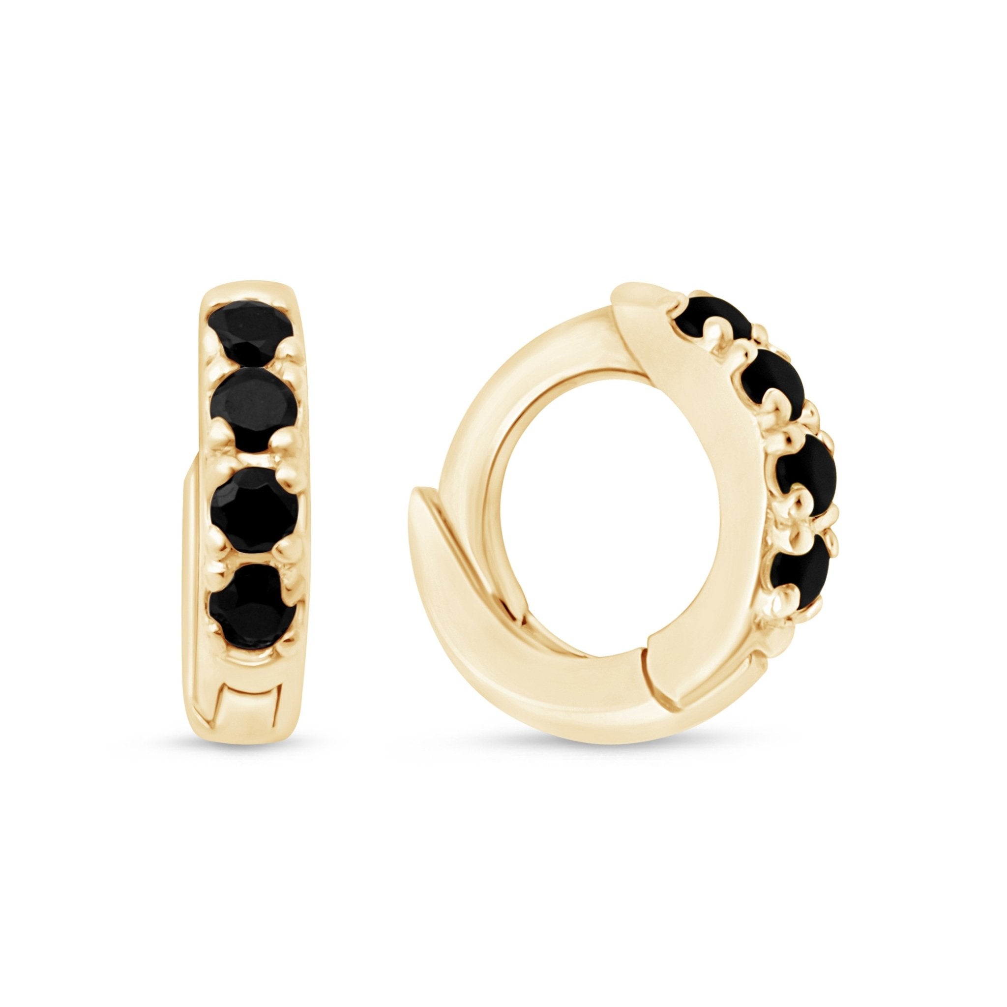 14K Solid Yellow Gold Black Onyx Pavé Studded Huggie Earrings for Women – Perfect for Parties, Weddings & Everyday Wear