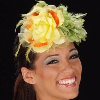 Elegant Yellow and Green Fascinator Hair Clip - Vintage Style Floral Headpiece for Weddings, Tea Parties & Special Events | F6023