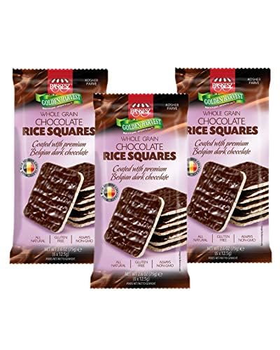 Organic Chocolate Covered Rice Cakes Squares - Whole Grain, Dairy Free, Gluten Free, Kosher Certified, Low Calorie Healthy Snacks (2.6oz, Pack of 3) - Perfect for Office, School & On-The-Go Energy Boost