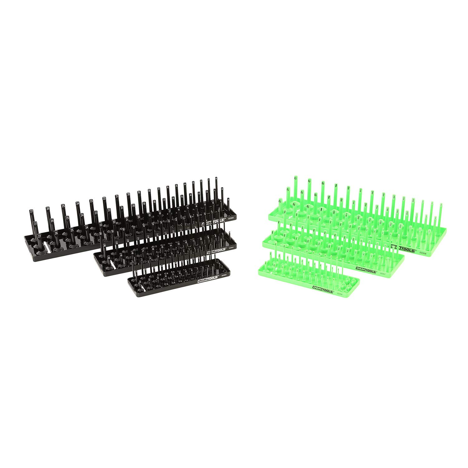 OEMTOOLS 22337 3-Post SAE & Metric Socket Tray Set - 6 Piece Deep, Shallow & Impact Socket Organizer for Toolbox Drawer - 1/4