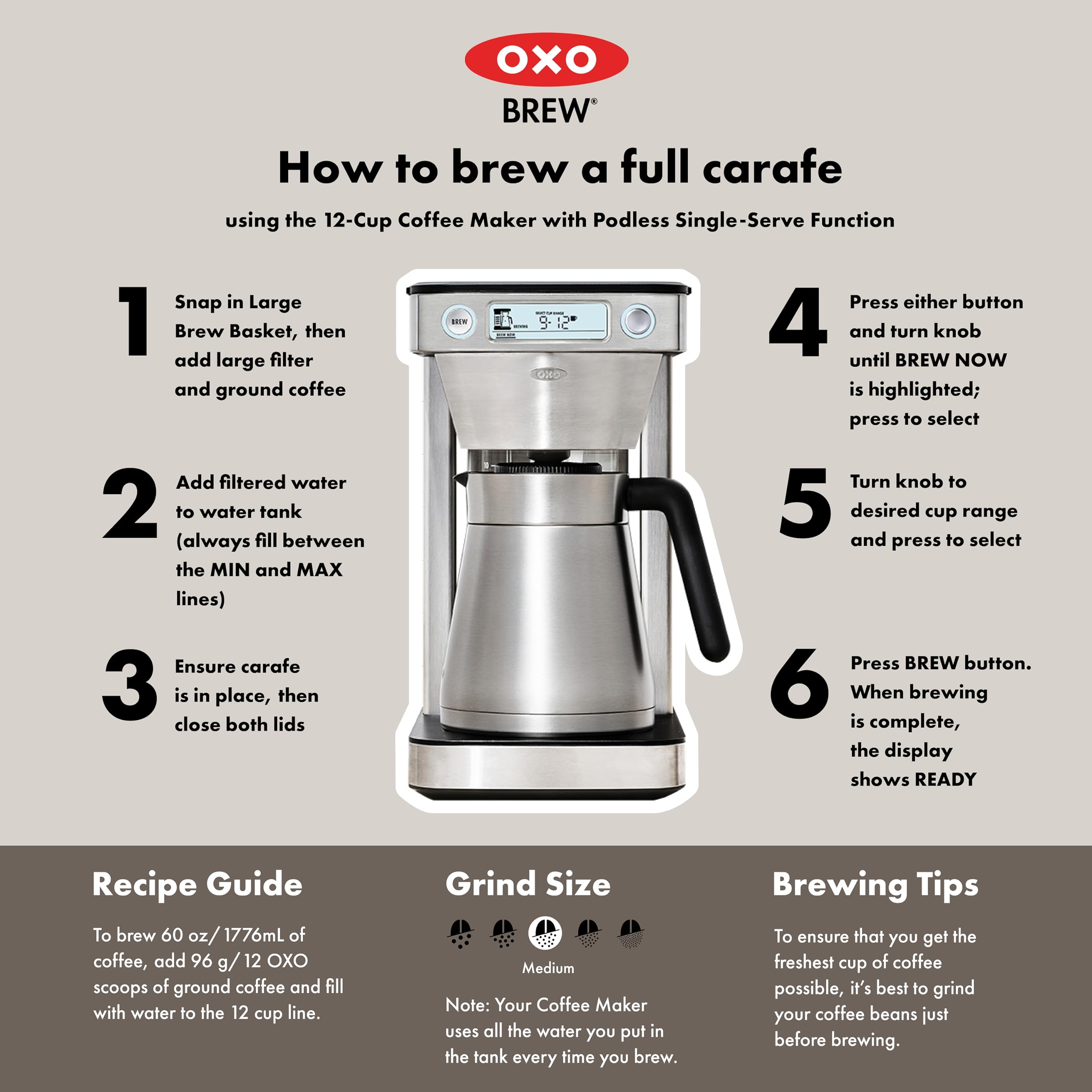 OXO Brew 12-Cup Programmable Coffee Maker with Podless Single-Serve Function - Stainless Steel Silver - Perfect for Home, Office & Entertaining