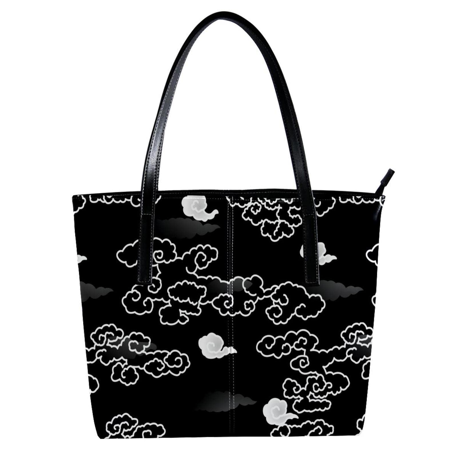 Premium Leather Handbag for Women - Large Capacity Top Handle Satchel Bucket Purse Shoulder Bag in Auspicious Cloud Black & Grey | Perfect for Work, Travel & Everyday Use